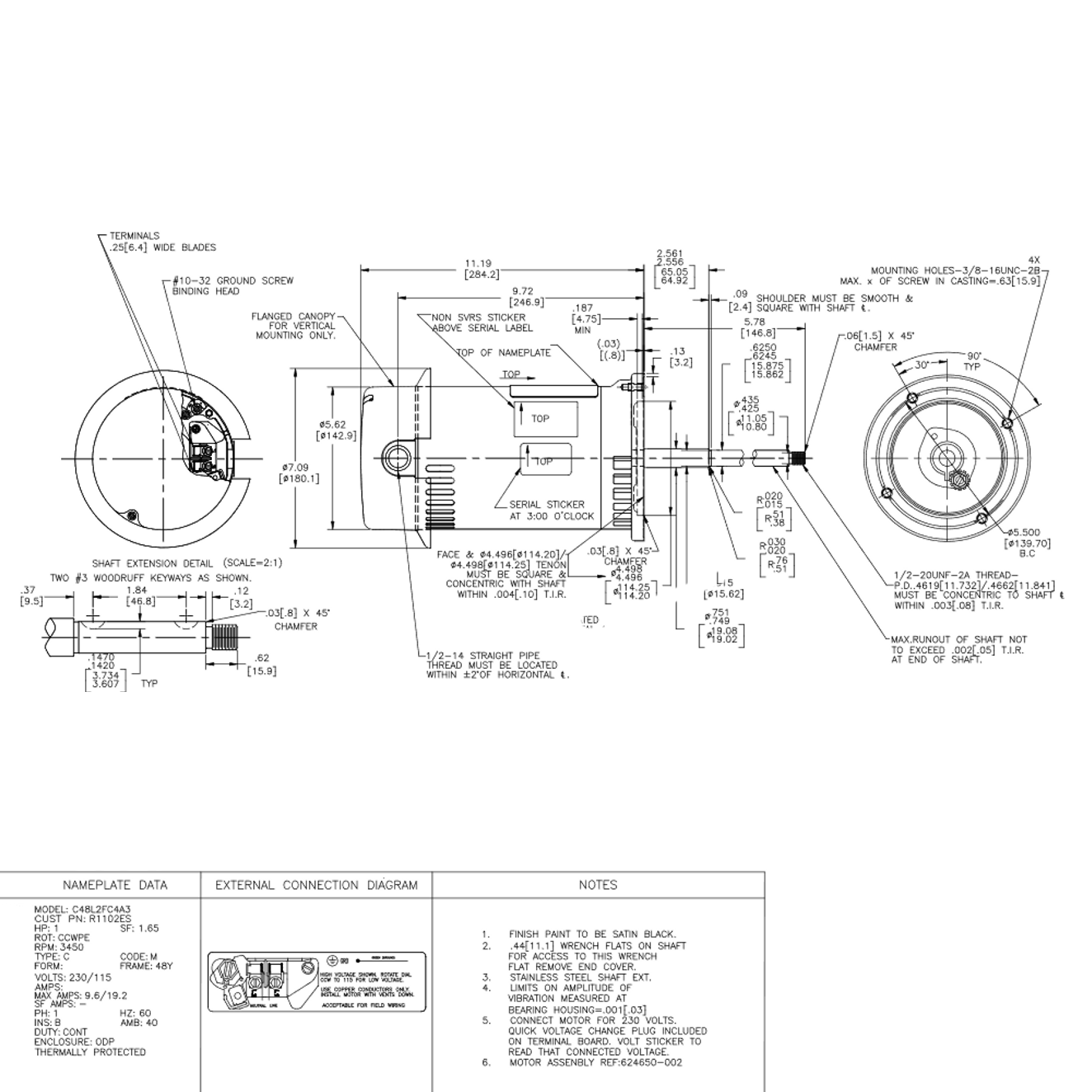Century R1102ES 3450RPM Electric Motor 115/230V 60HZ