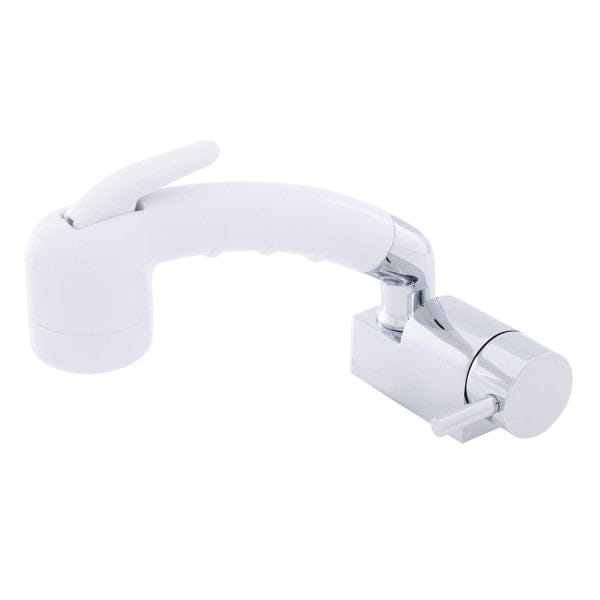 Aidack- Pull-Out Deck Tap (Cold Only) (Small Arctic White Sprayer (No Hook), 10' White Rubber Hose) (Chrome/Arctic White) Ambassador Marine 134-1748-CA