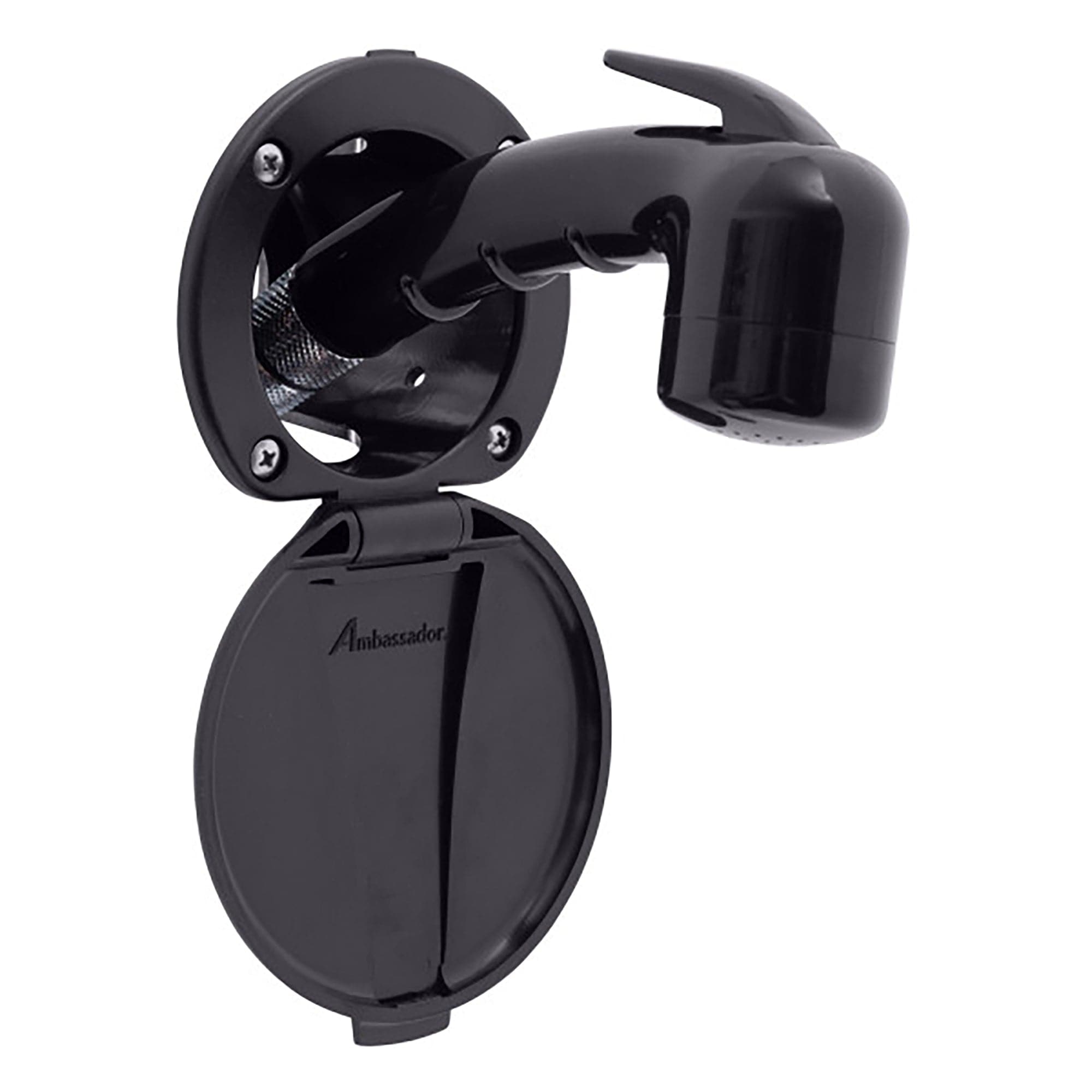 Ambassador Marine 136-0018-KP-R Recessed Shower (Plastic Lid)- Small Sprayer, Black