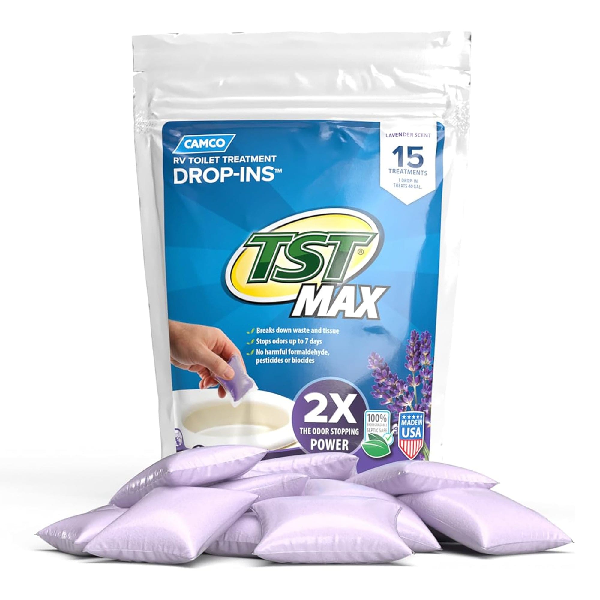 Camco TST MAX Lavender Toilet Treatment 15 Count Drop-INs - 41559