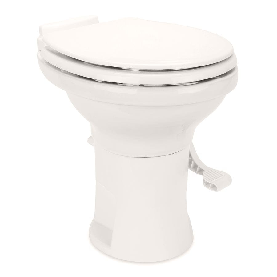 Camco 41715 Premium Ceramic RV Toilet| Gravity Flush w/ Ergonomic Design, Bone