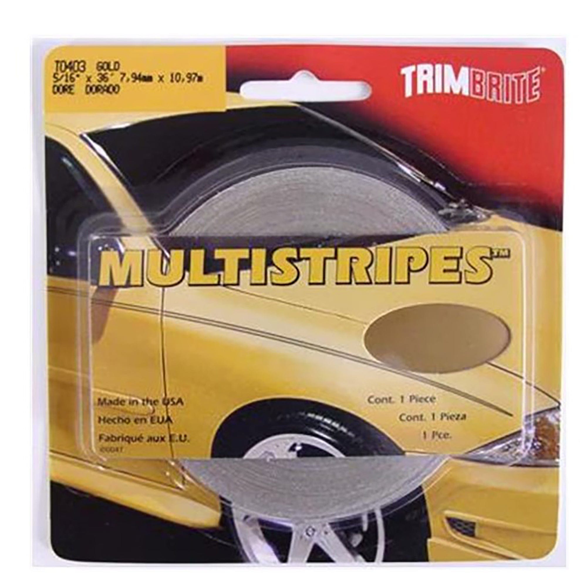 Multistripes Gold Pinstripe Tape 5/16'x36' Trimbrite T0403