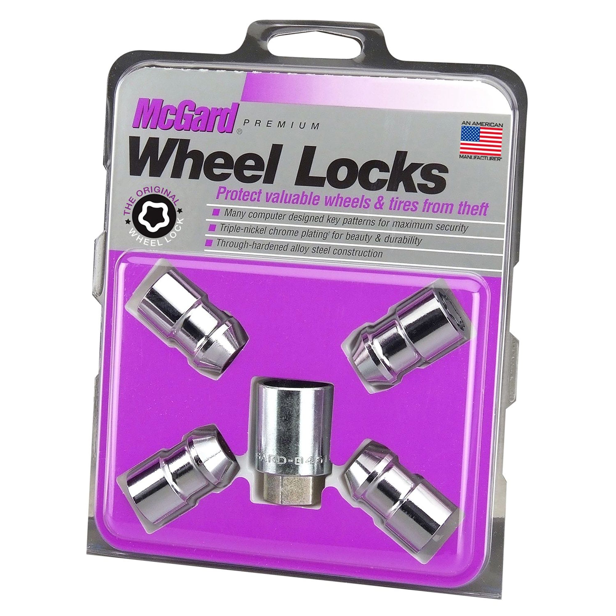 Wheel Lock Set 1/2-20rl Nut Cone Seat, Dual 3/4 & 13/16 Hex, 1.46"Oal-chrome McGard 24131