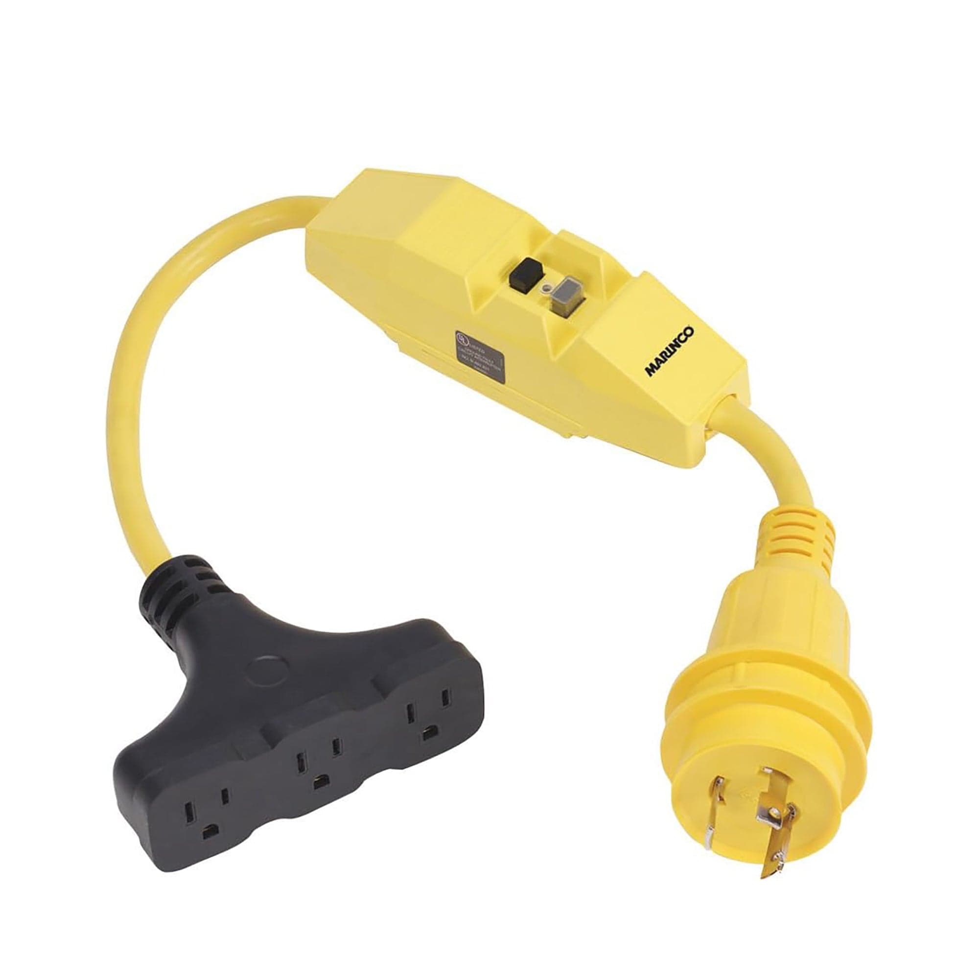 Pigtail Adapter, 30A 125V Male To 3-Way 15A 125V Female w/ GFCI - Marinco 199128
