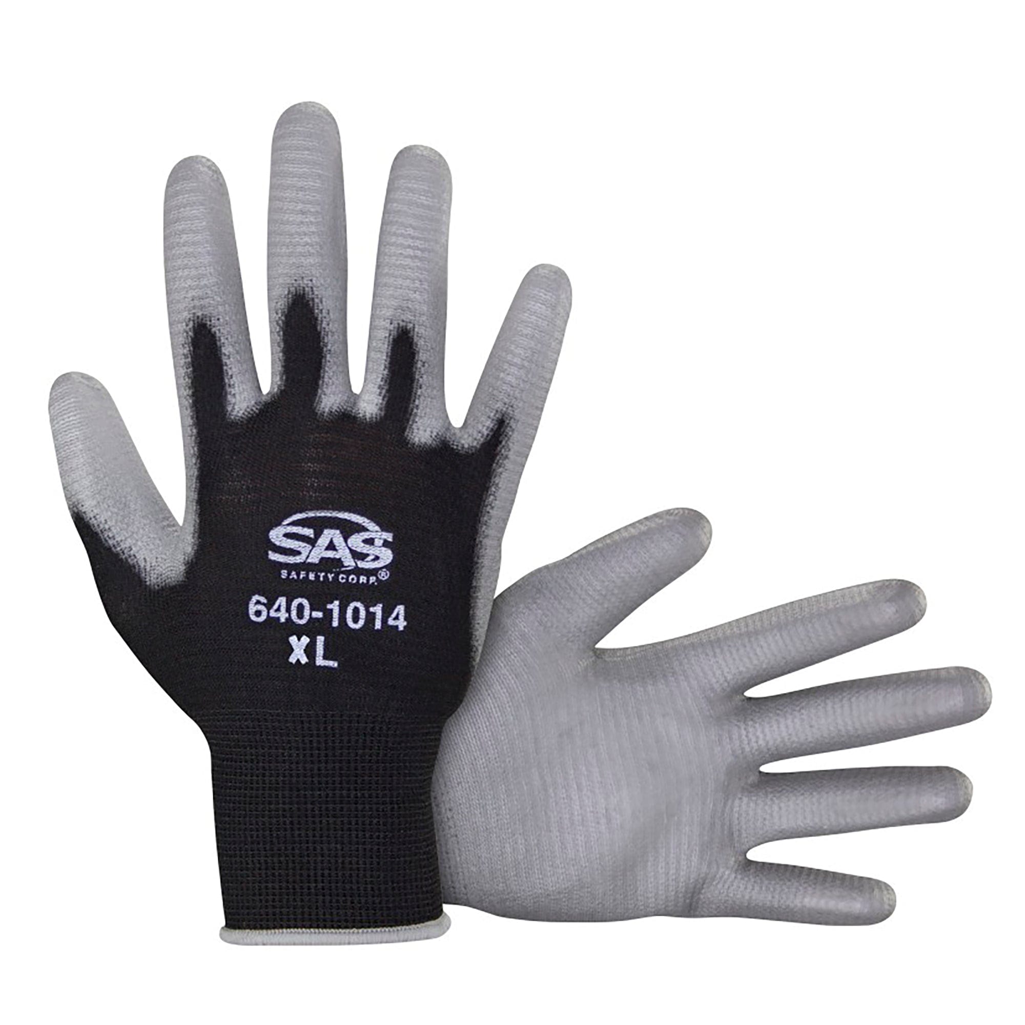 PawZ Black Nylon Knit Shell Gloves - Polyurethane Palm Coating - 2X Large SAS Safety 640-1025