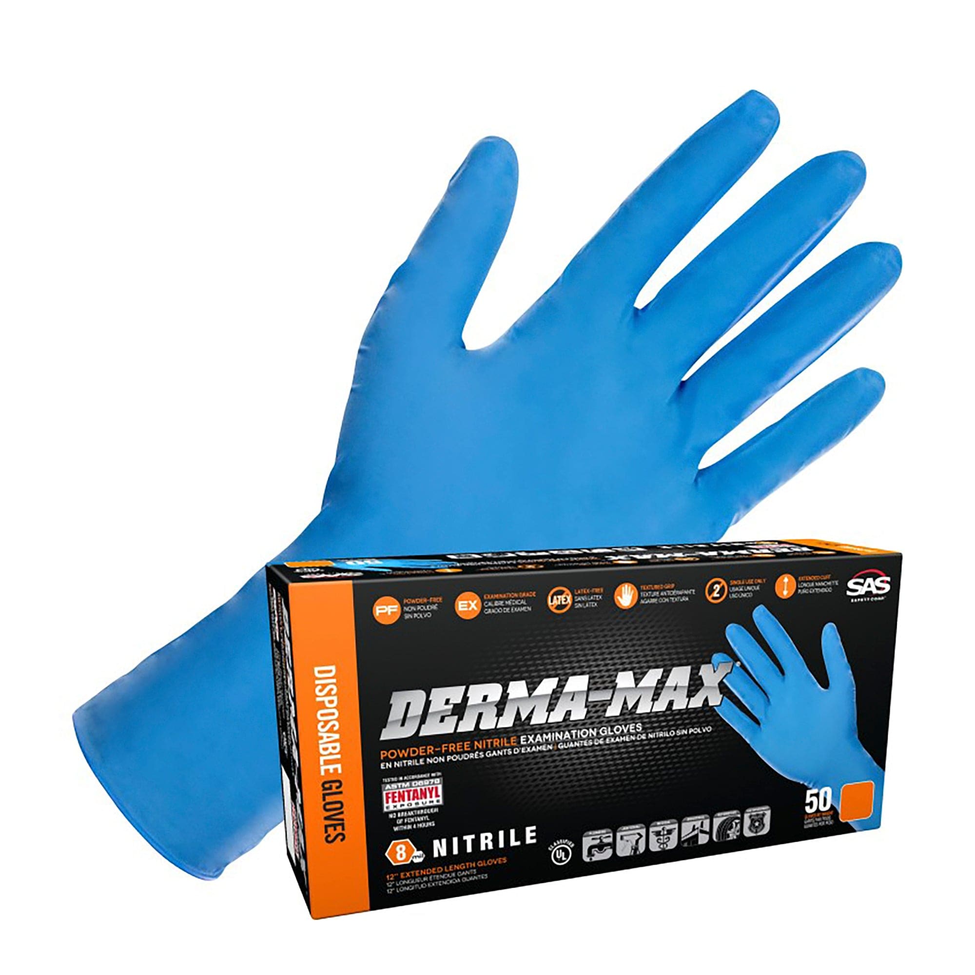 Derma-Max Powder Free Exam Grade Medium Disposable Gloves SAS Safety Corp. 6607-40