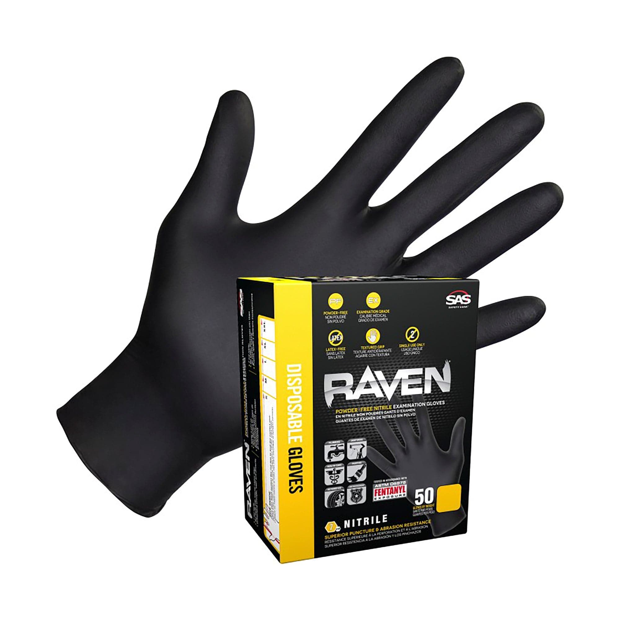 Raven Powder-Free Exam Grade Nitrile Gloves - Large - SAS Safety 66518
