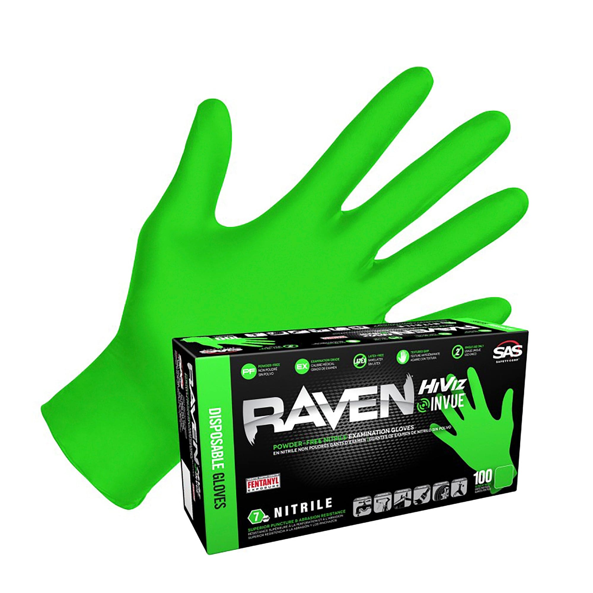 Raven Hi-Viz InVue Powder-Free Exam Grade Nitrile - 7 mil - 100 Gloves - X Large 66553 SAS Safety Corp.