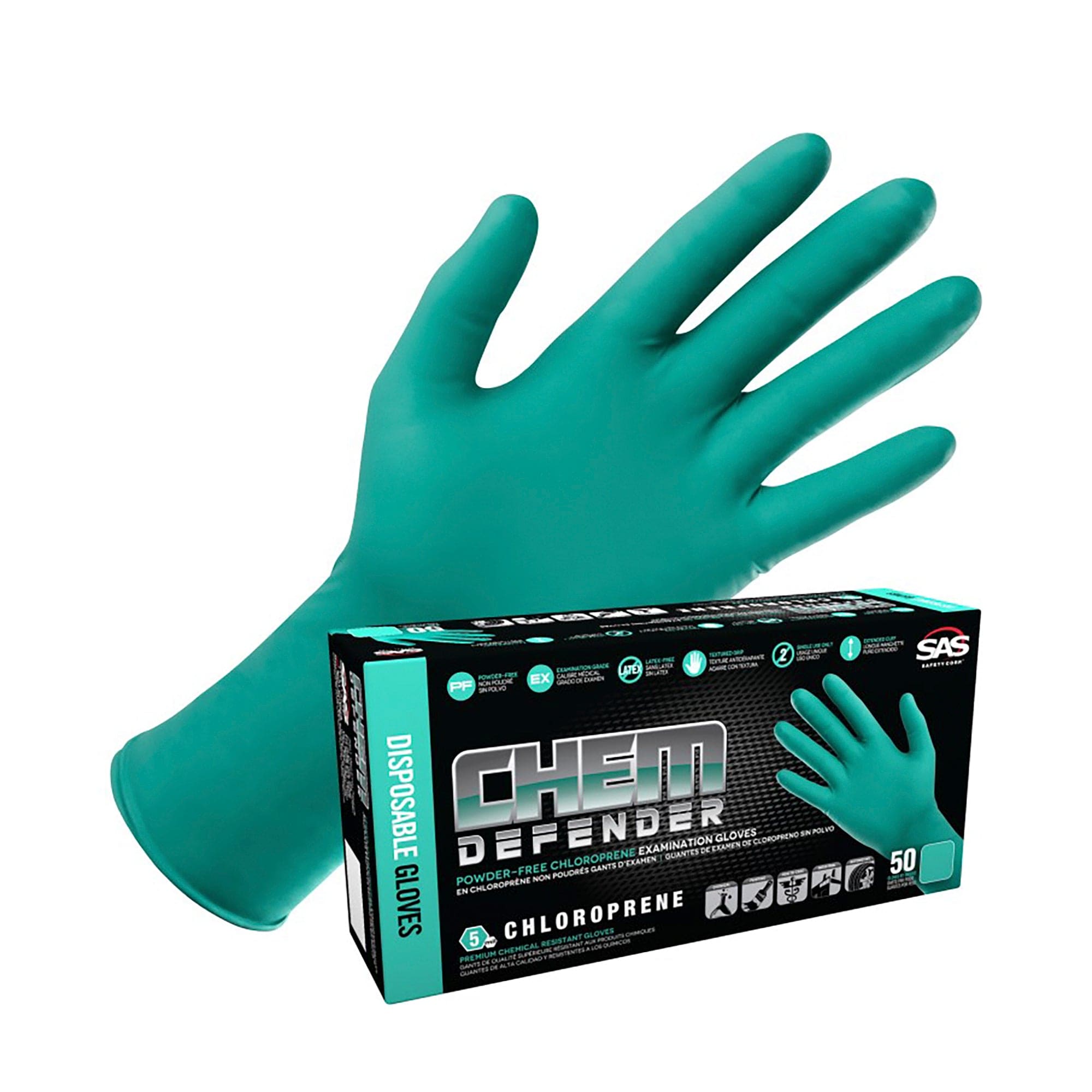 Large ChemDefender Powder-Free Grade Chloroprene Gloves ( 50 Gloves Per Box) SAS Safety 66593