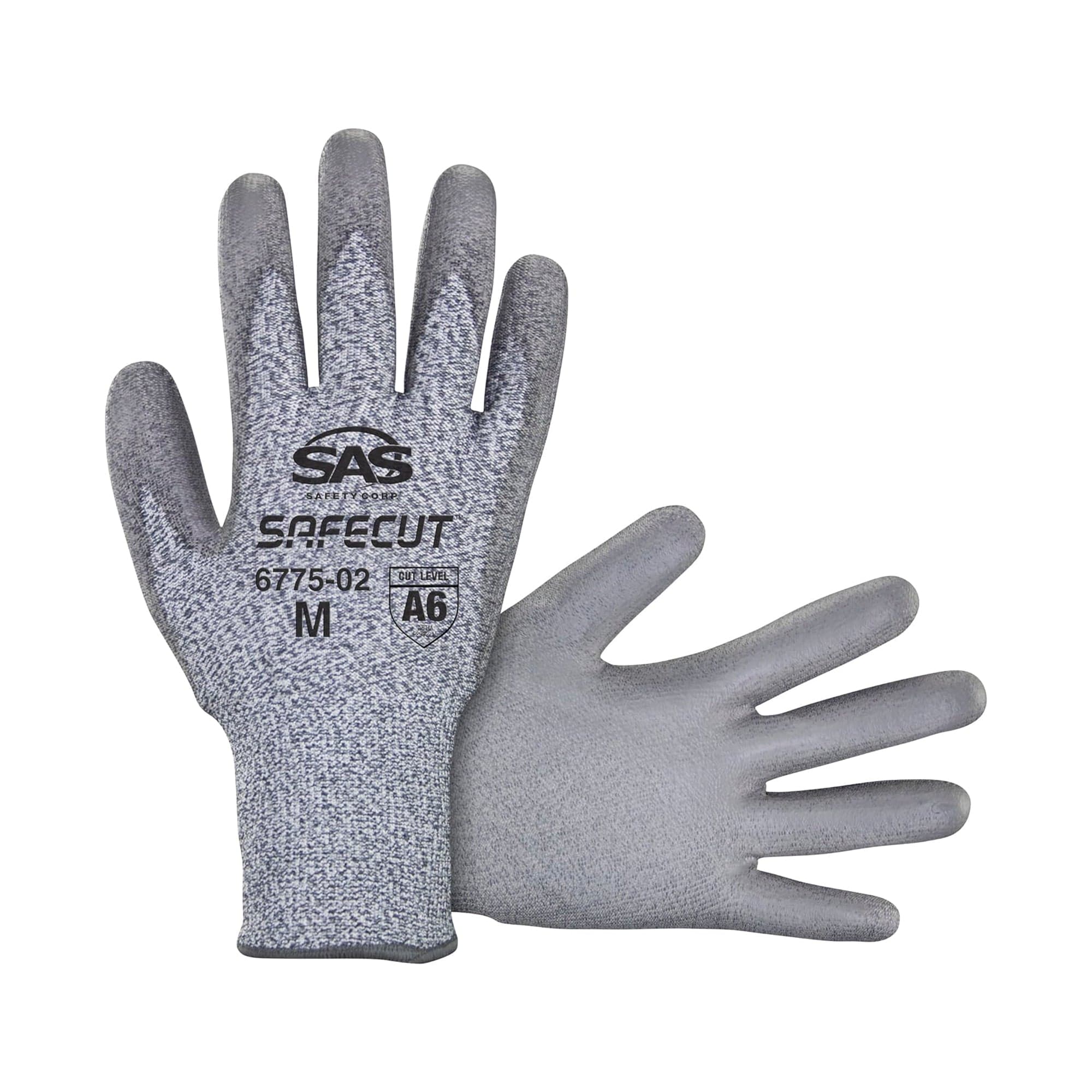 Cut Resistant SafeCut HPPE Knit, Polyurethane Coating Gloves, Cut Level A6 - XLrg - SAS Safety 6775-04