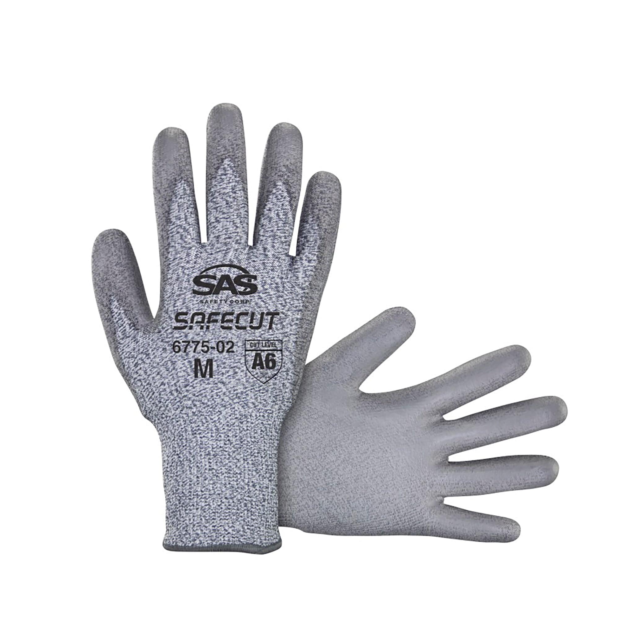 Cut Resistant SafeCut HPPE Knit, Polyurethane Coating Gloves, Cut Level A6 - 2XLrg - SAS Safety 6775-05