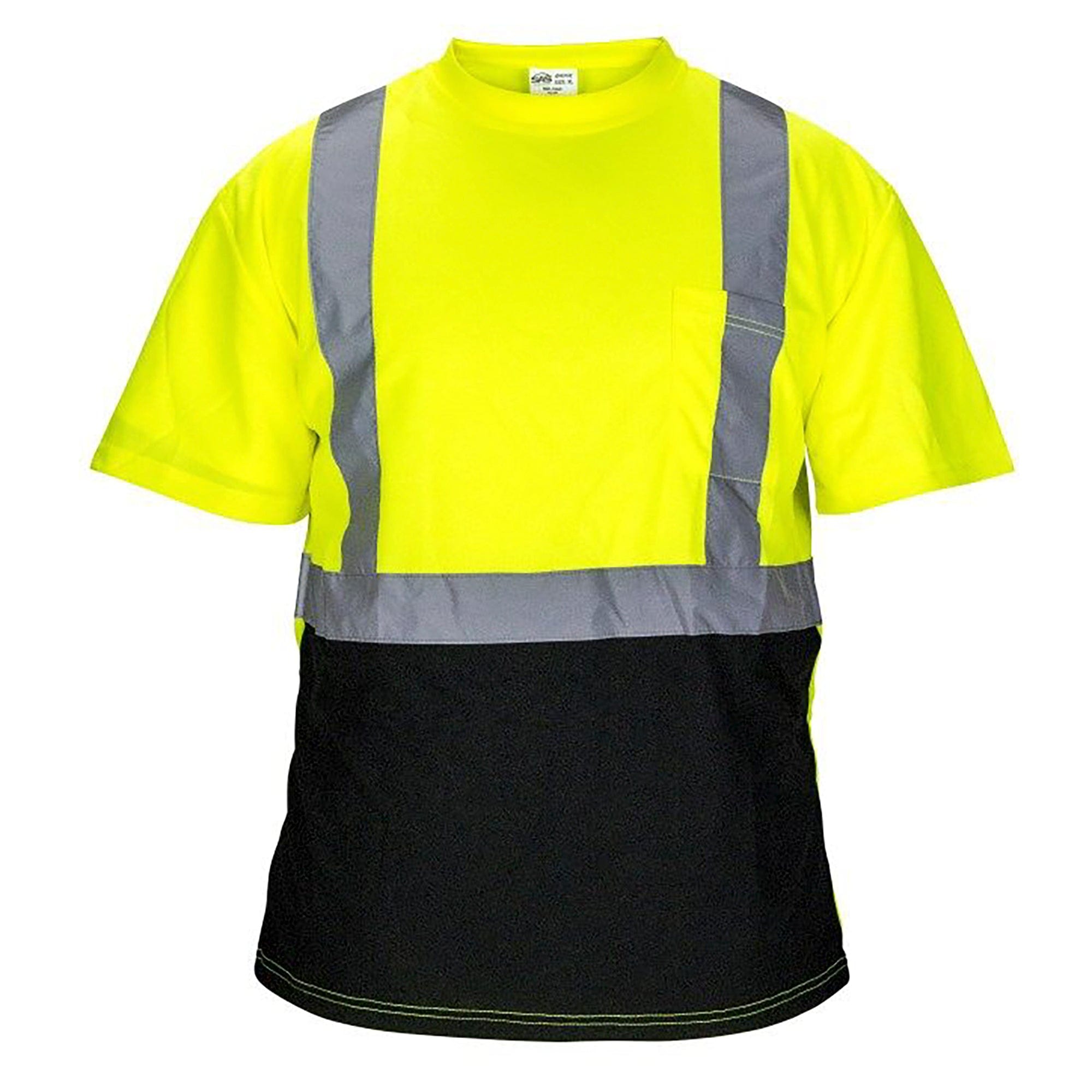 X-Larg Black Bottom T-Shirt, Class 2 Yellow with 2" Reflective Tape SAS Safety 690-1660