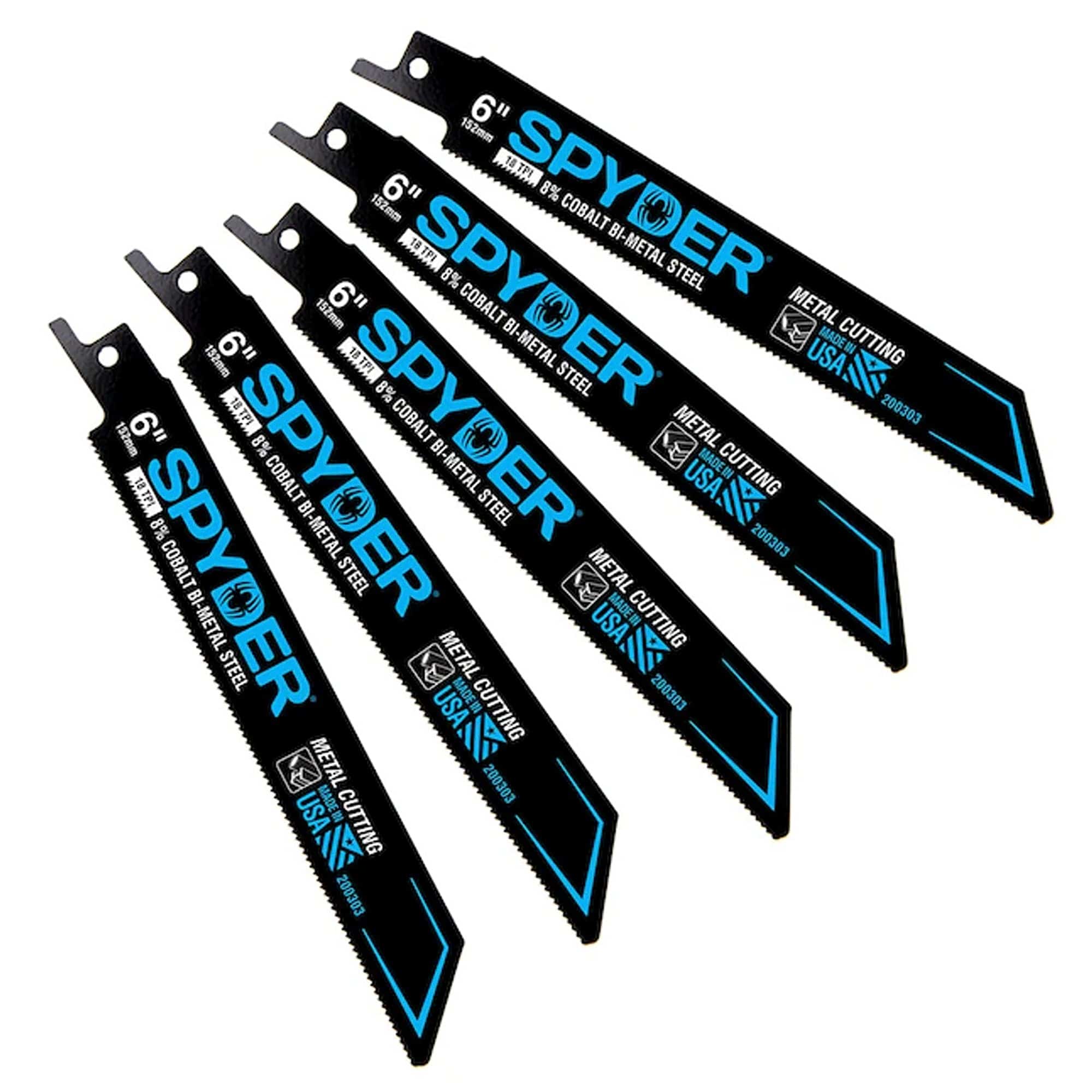 Bi-Metal 6" 18 TPI Reciprocating Saw Blades -, 5 Pack - Spyder Products 200303