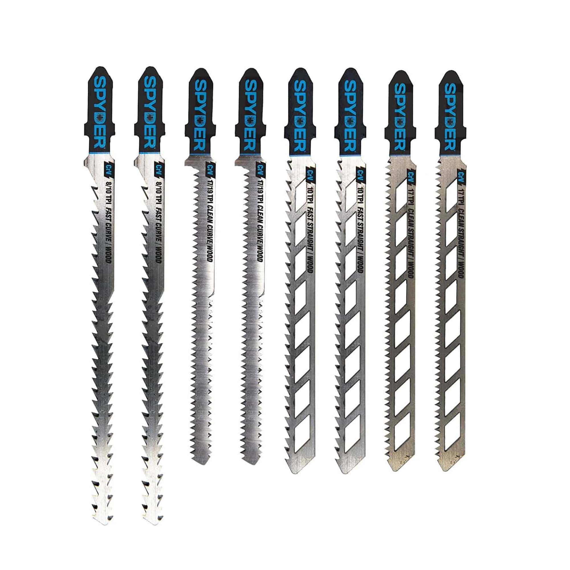 Spyder Jigsaw Blades Variety Pack, 8 pcs, T Shank, Double Sided & Skeleton - 300037