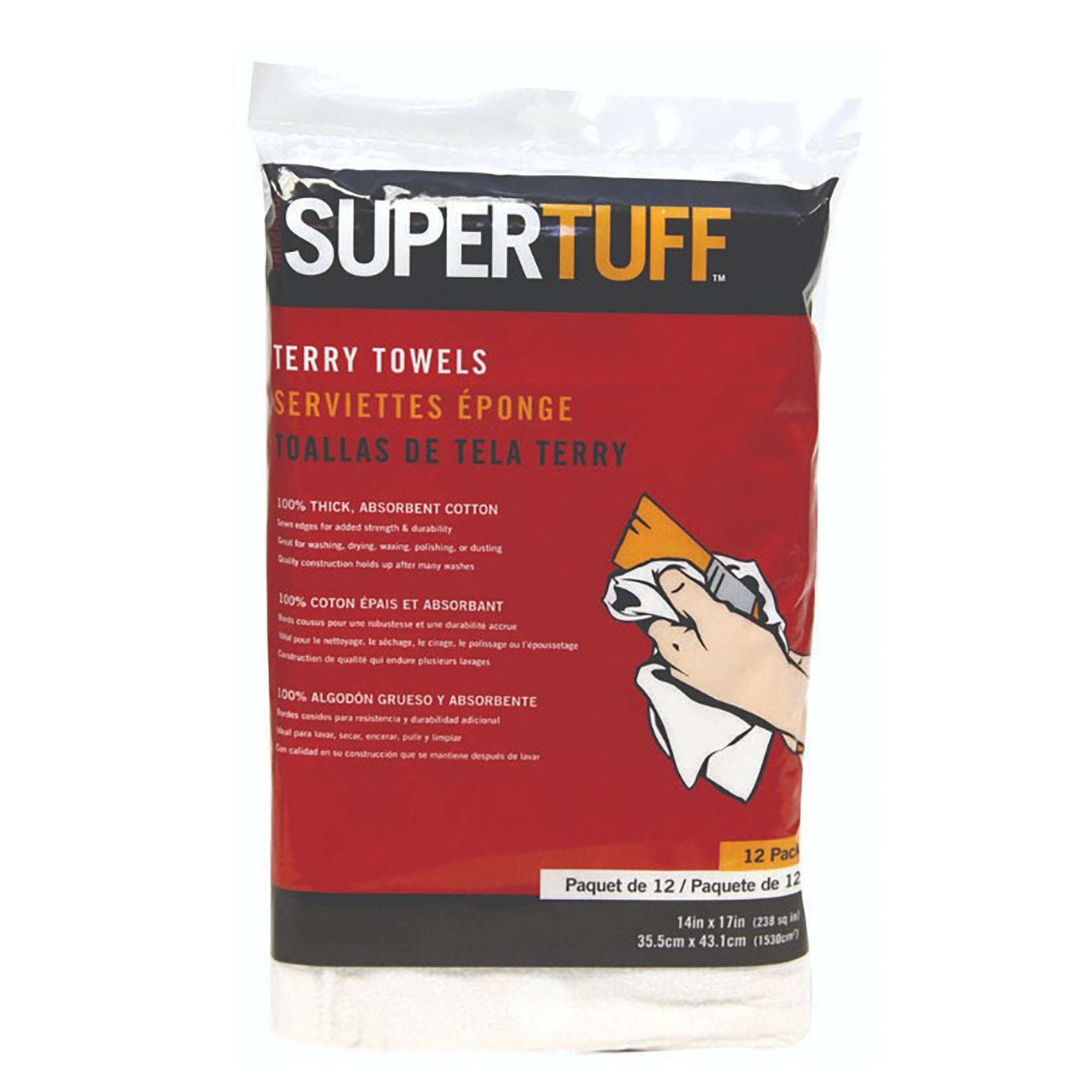 White Terry Towels (12 Per Bag) Trimaco 10750
