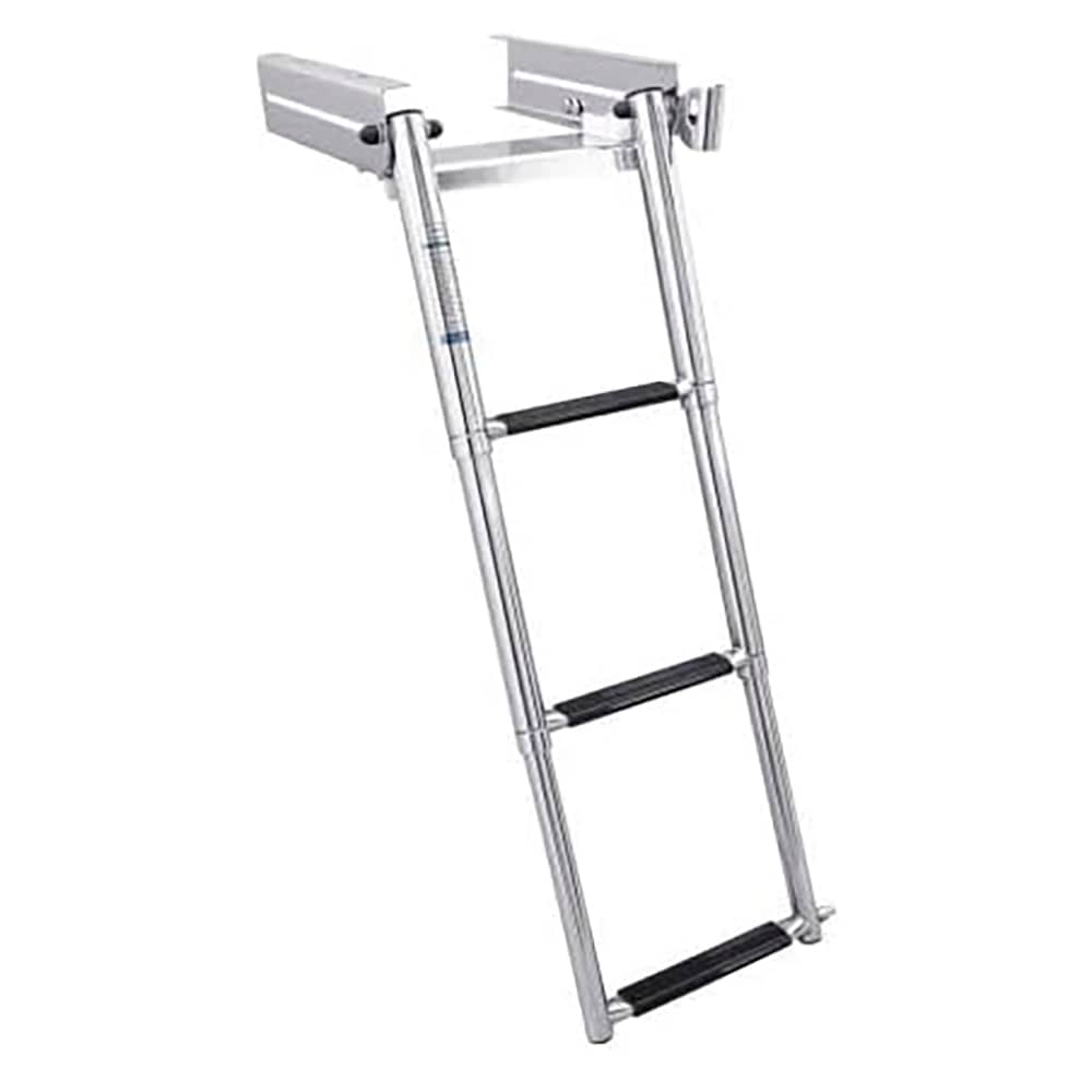 White Water Marine B00301USL 304 SS Under Platform Shelved Ladder, Spring Loaded w/Latch, 3 Step