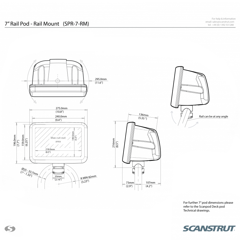 Scanstrut SPR-7-RM ScanPod Rail Pod Mount for Displays Up to 7"