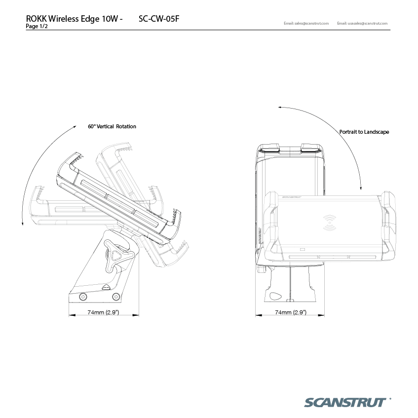 Scanstrut SC-CW-05F ROKK Wireless Edge, Adjustable Phone Charging Mount 10W, 12/24V