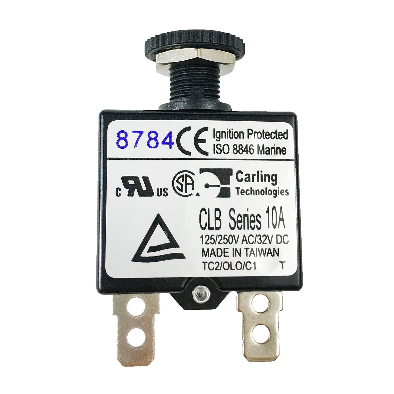 Power Products Blue Sea Systems 7054-BSS Push Button Reset Only Quick Connect Circuit Breaker 10A