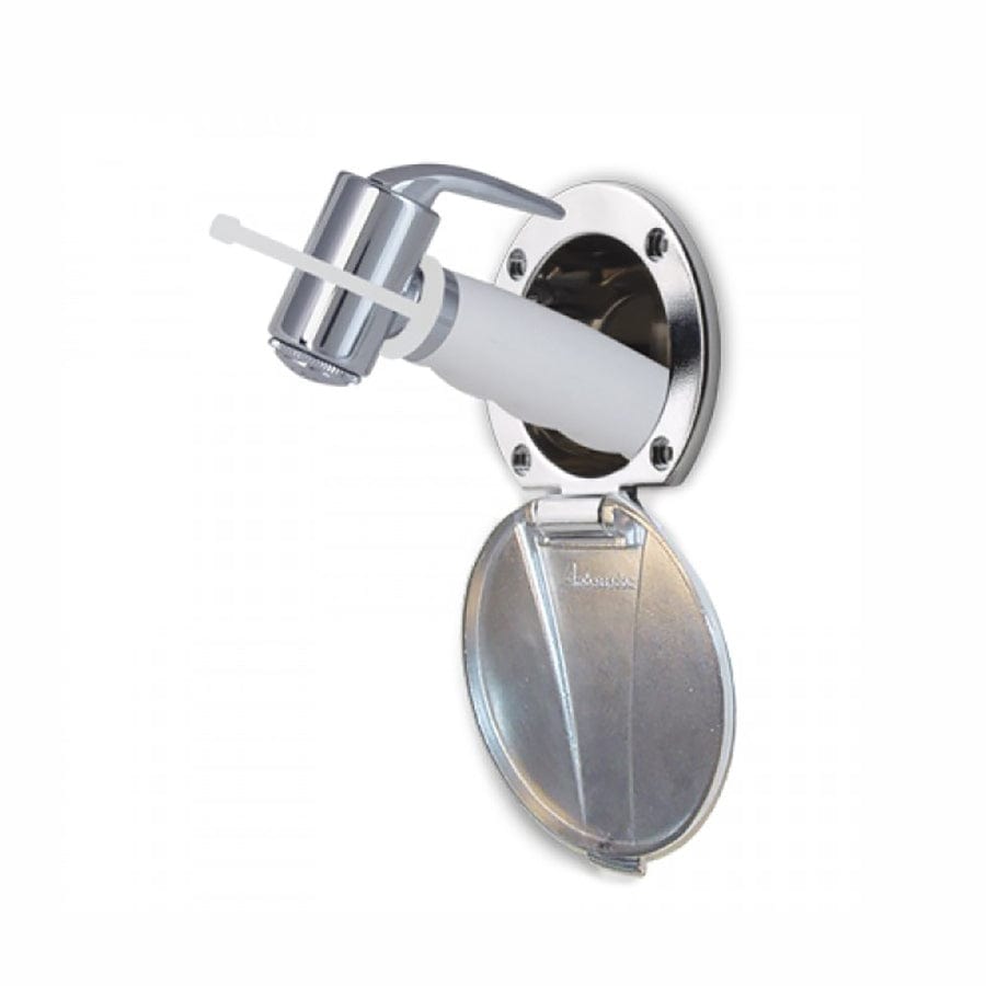 Ambassador Marine 136-0042-CW Recessed Shower, SS Lid, White Hammer Head Sprayer, 6' Hose - Chrome Cup