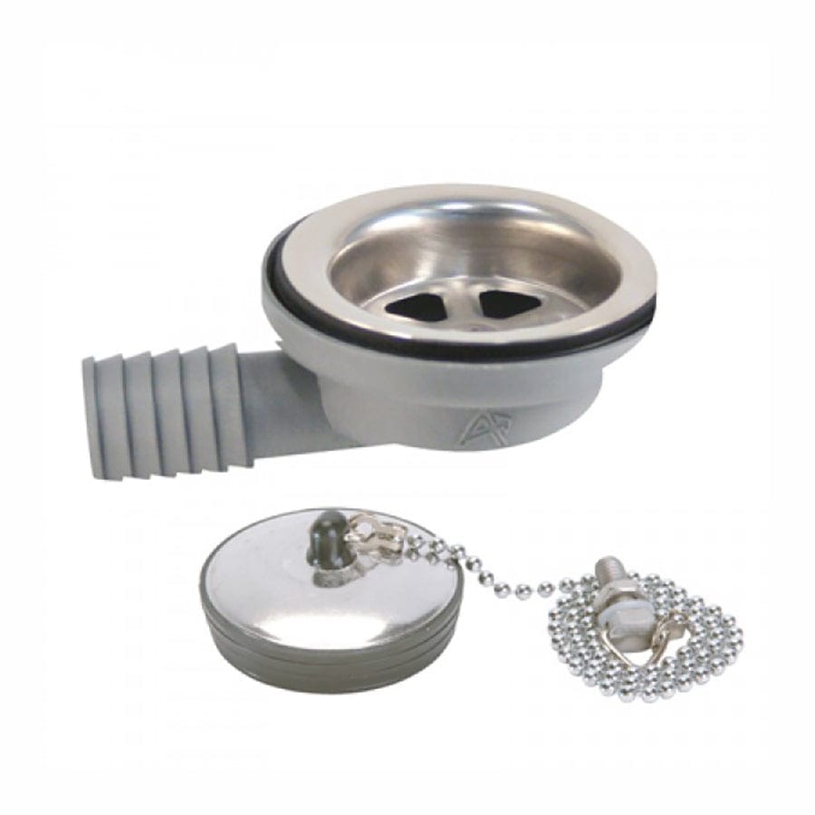 Ambassador Marine S00-0101-BP-R 2" 95° Low Profile Elbow Drain W/ Chain Stopper, 1" Barb - Brushed