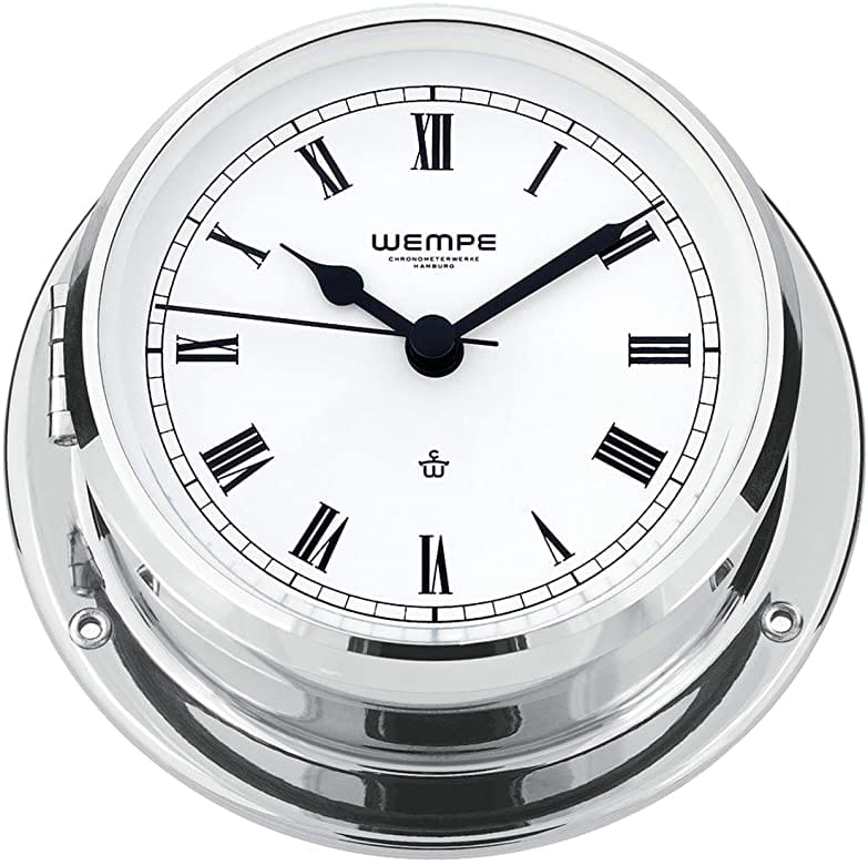 Wempe CW090002 Skiff Brass Chrome Plated Yacht Clock Quartz 110 X 42mm White/Black Roman