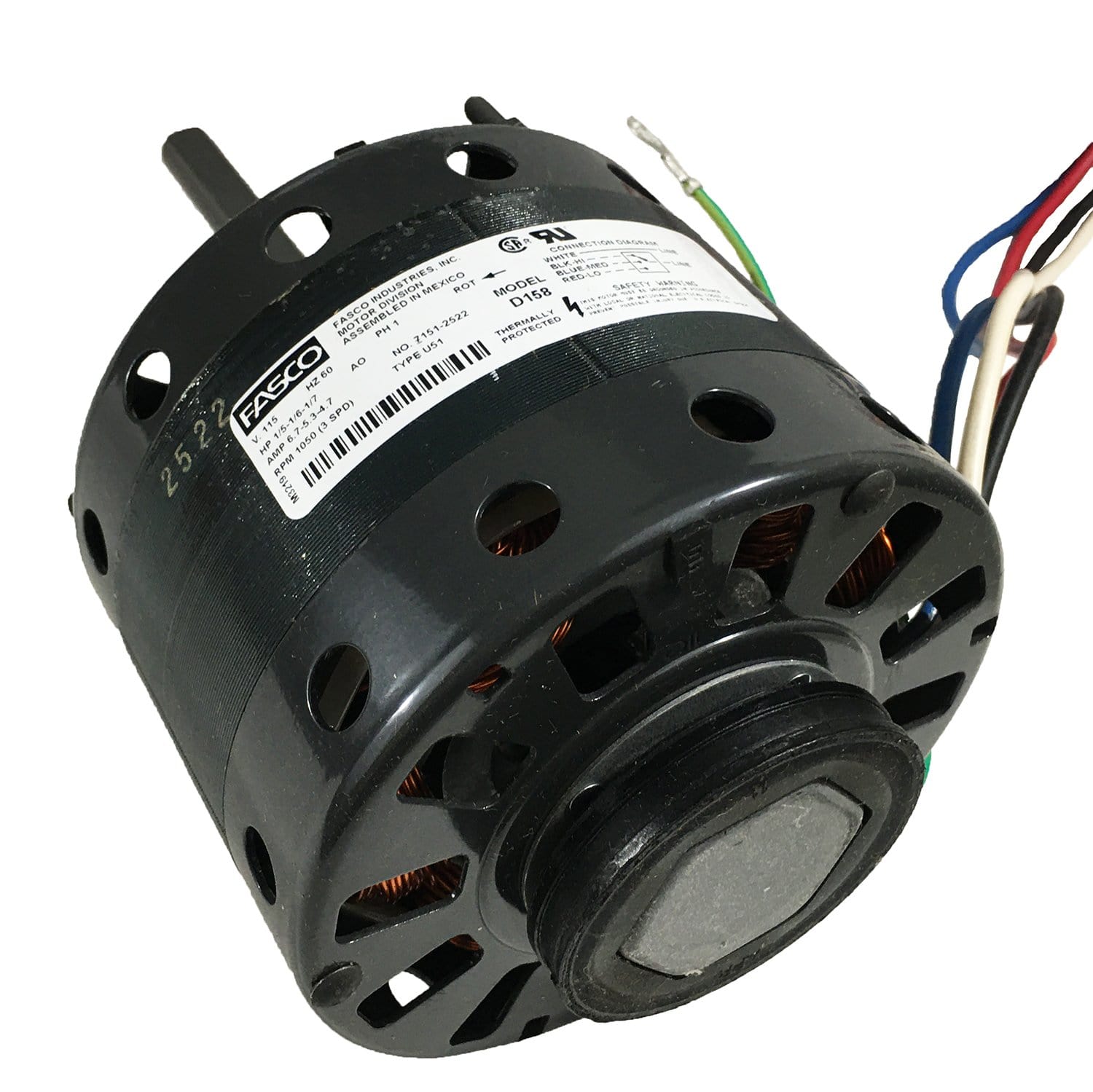 Packard Fasco D158 Heating and Ventilation Motor 3 Speed 115V 1050 RPM