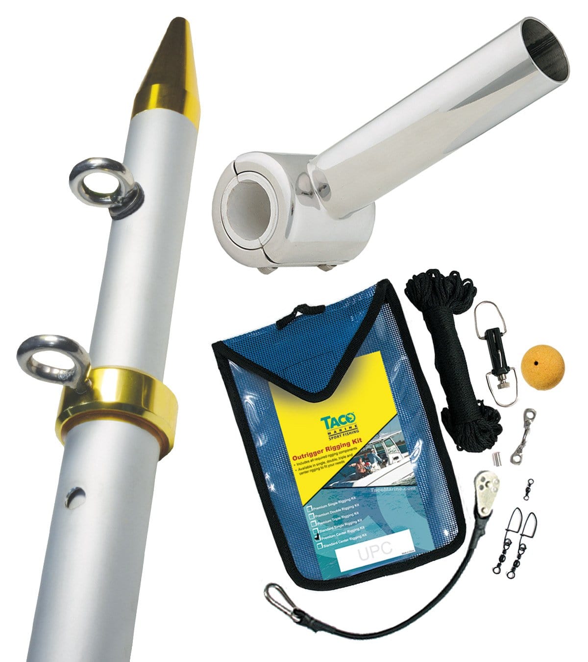 Taco F16-0311VEL8SB Clamp-On Center Rigger Kit with 8 ft. Silver-Gold Pole & Rigging Kit