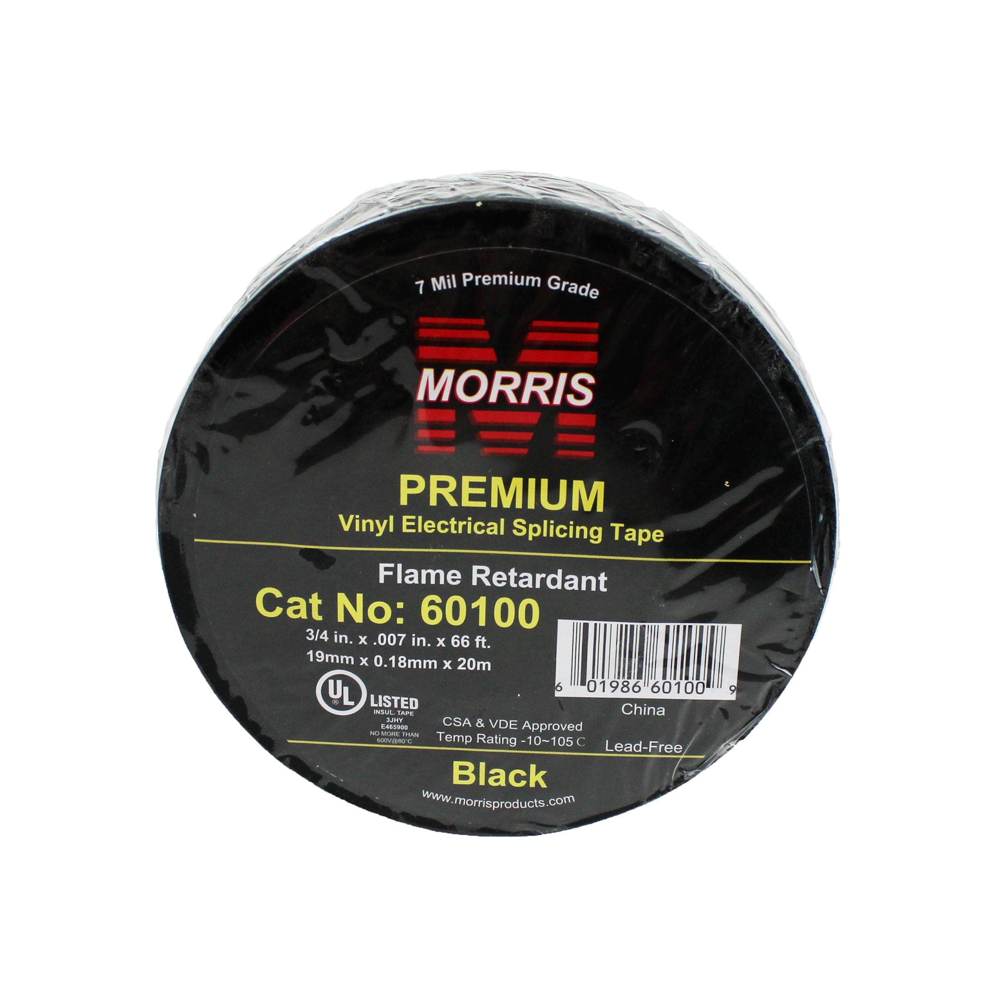 Packard 60100 Morris 7 Mil x 3/4" x 66' Vinyl Electrical Tape - Black