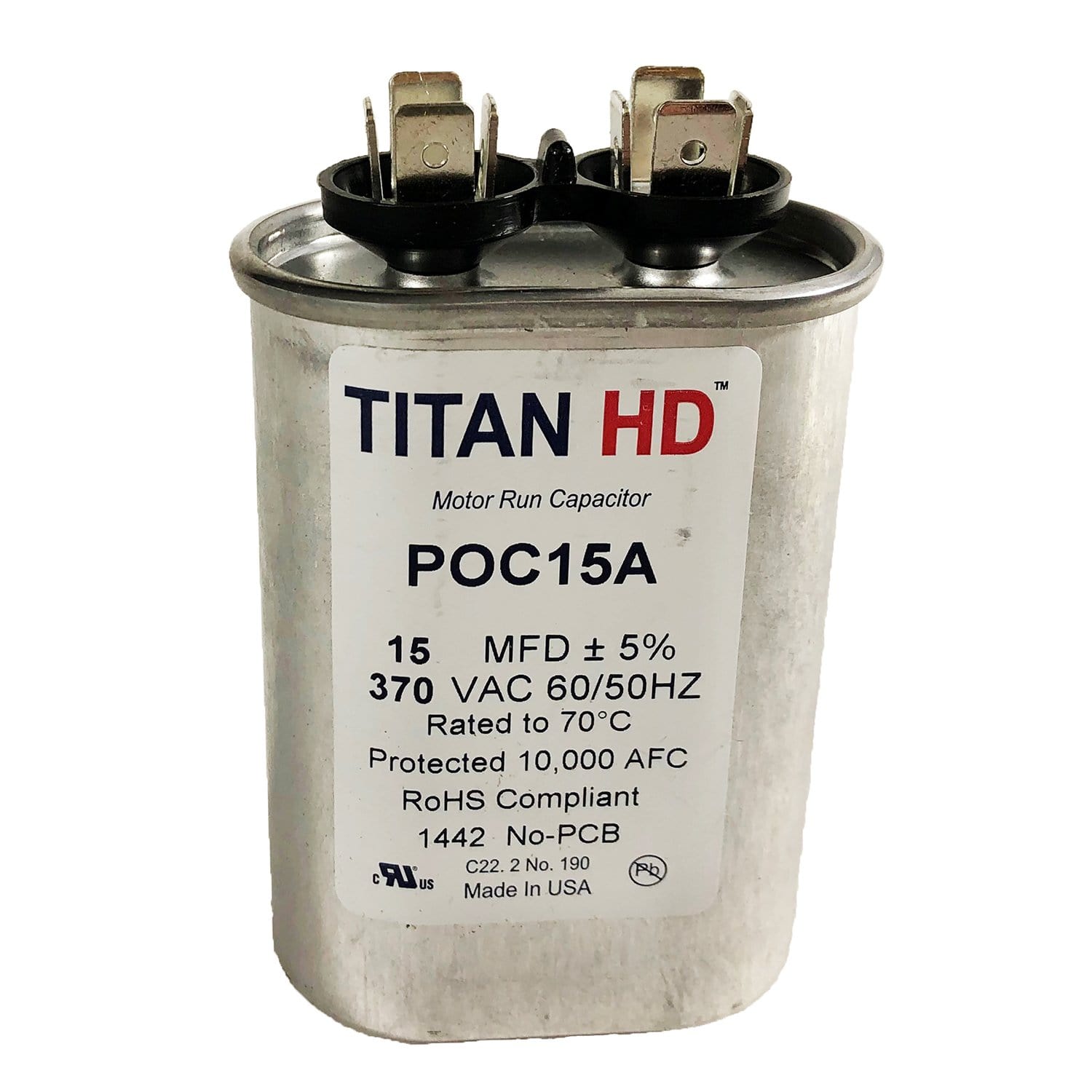 Packard POC15A Titan HD Oval Run Capacitor 15 MFD, 370 Volt