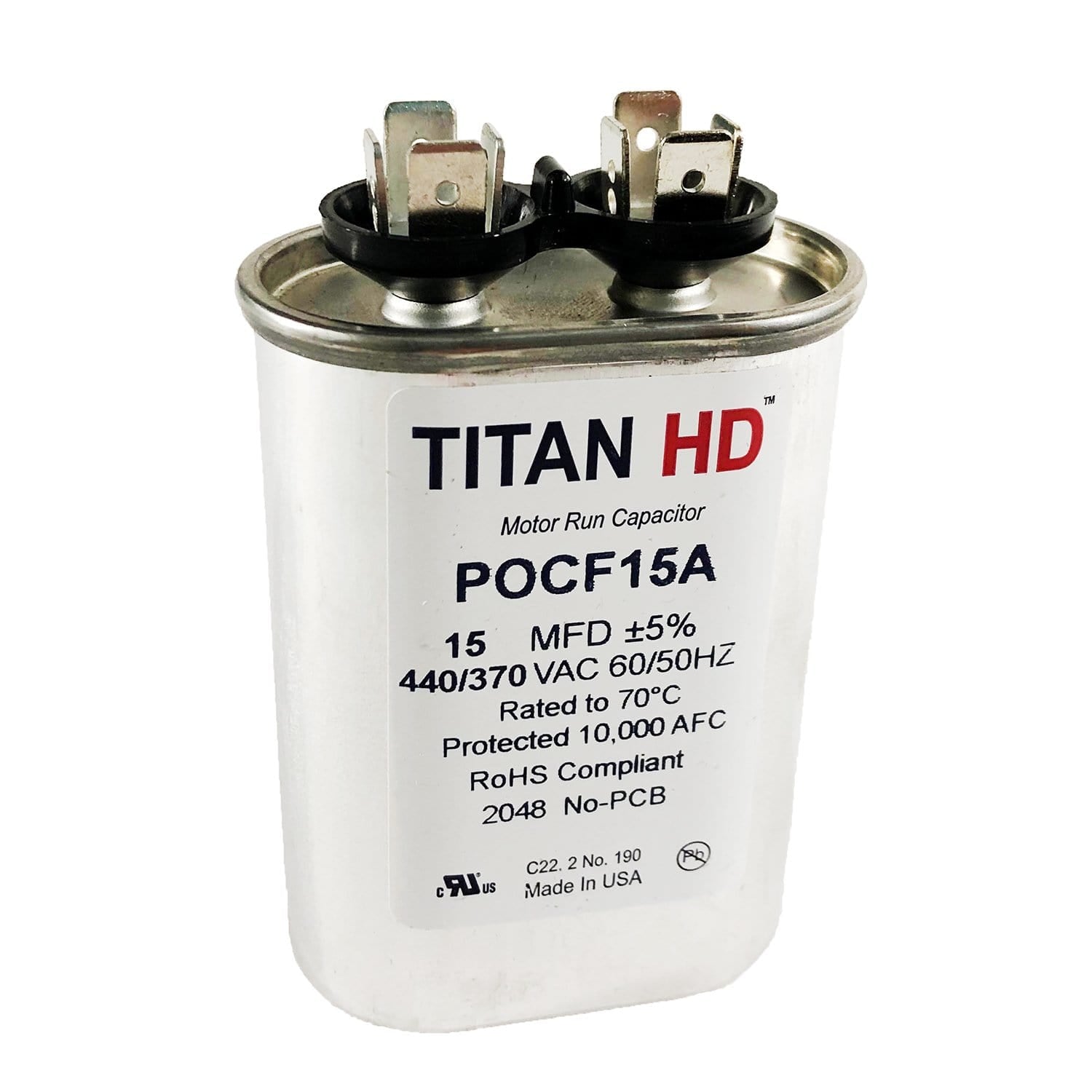 Packard POCF15A Titan Pro Oval Run Capacitor 15 MFD, 440/370 Volt