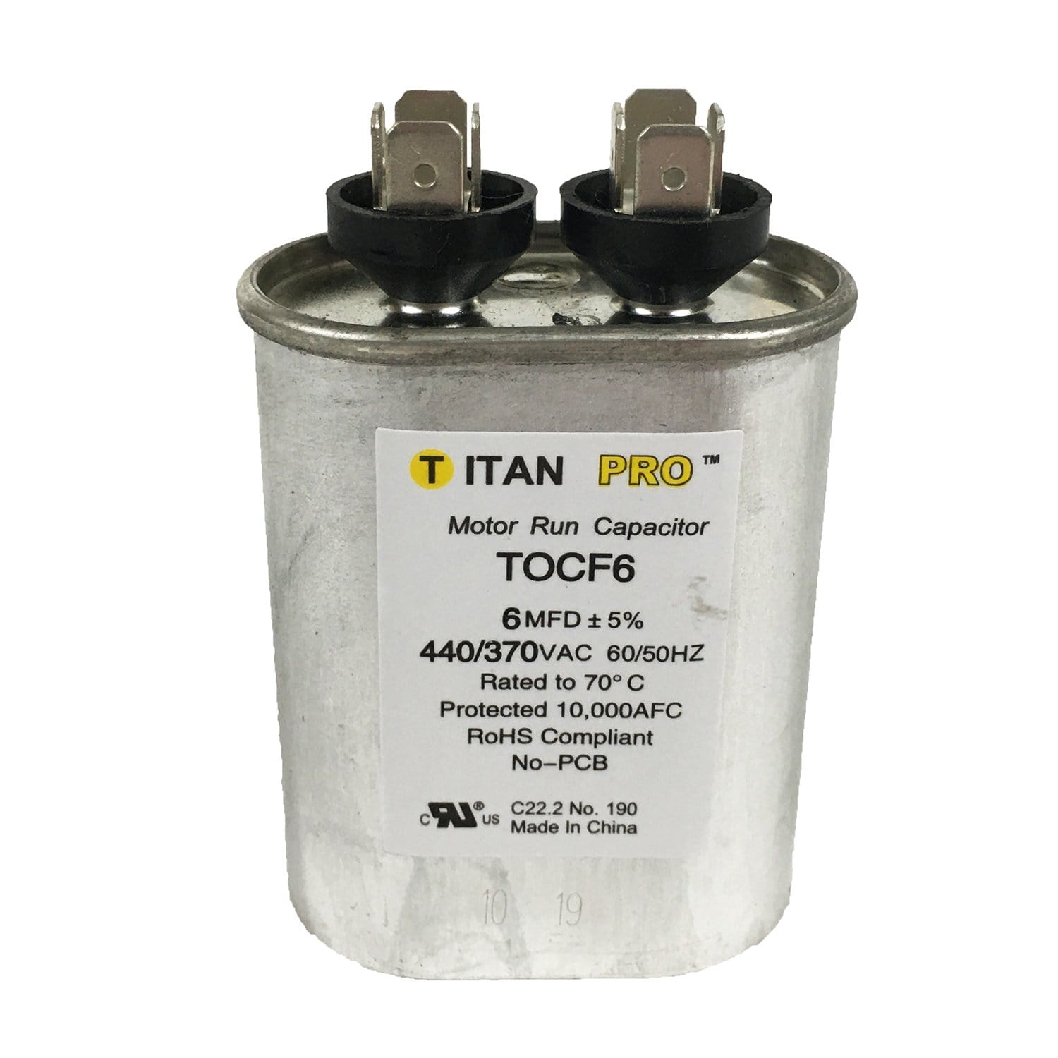 Packard Titan Pro TOCF6 Run Capacitor 6 MFD 440/370 Volt Oval