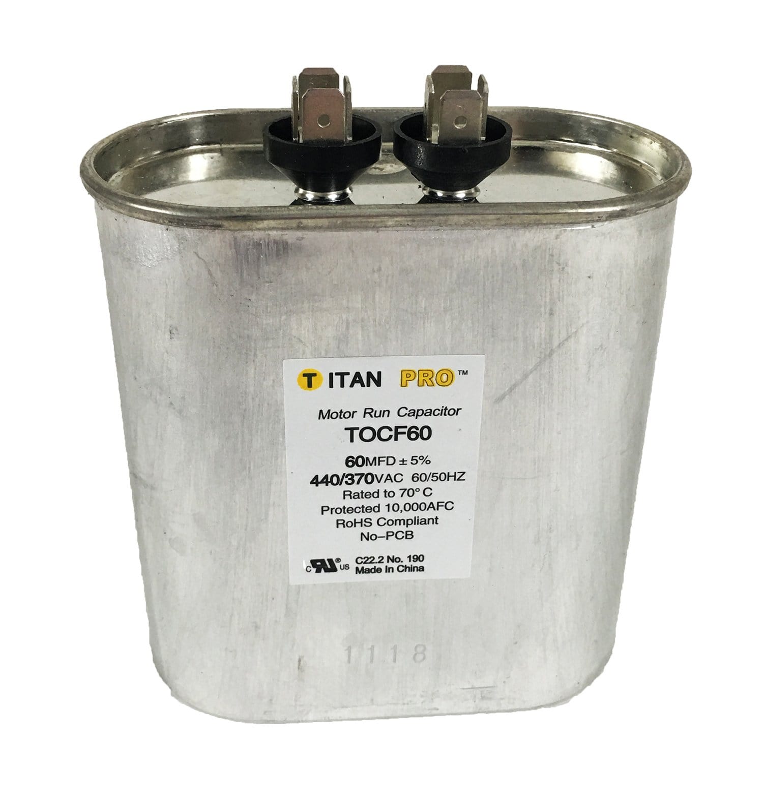 Packard TOCF60 TITAN PRO Run Capacitor 60 MFD 440/370 Volt Oval