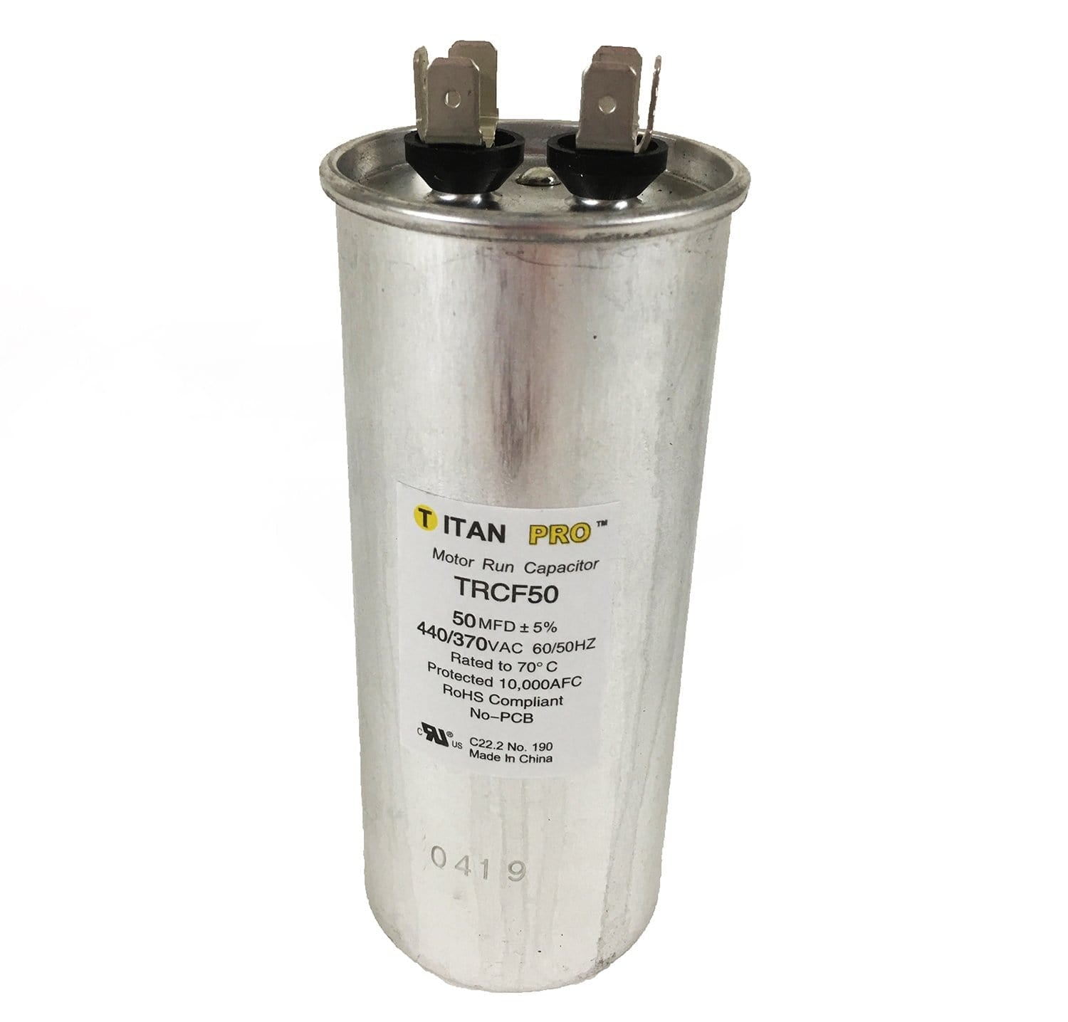 Packard TRCF50 TITAN PRO Run Capacitor 50 MFD 440/370 Volt Round