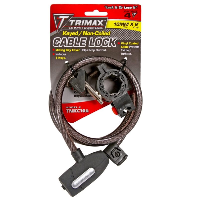 Trimax TNKC106 6' x 10mm Cable Lock, Keyed, Non-Coiled