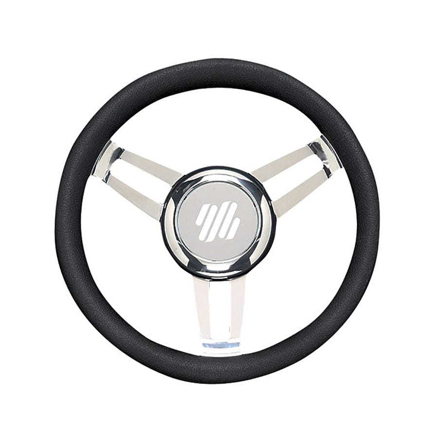 Uflex FOSCARI V/CH/B 13.8" Dia. 3-Spoke Steering Wheel, Black Grip, Chrome Hub