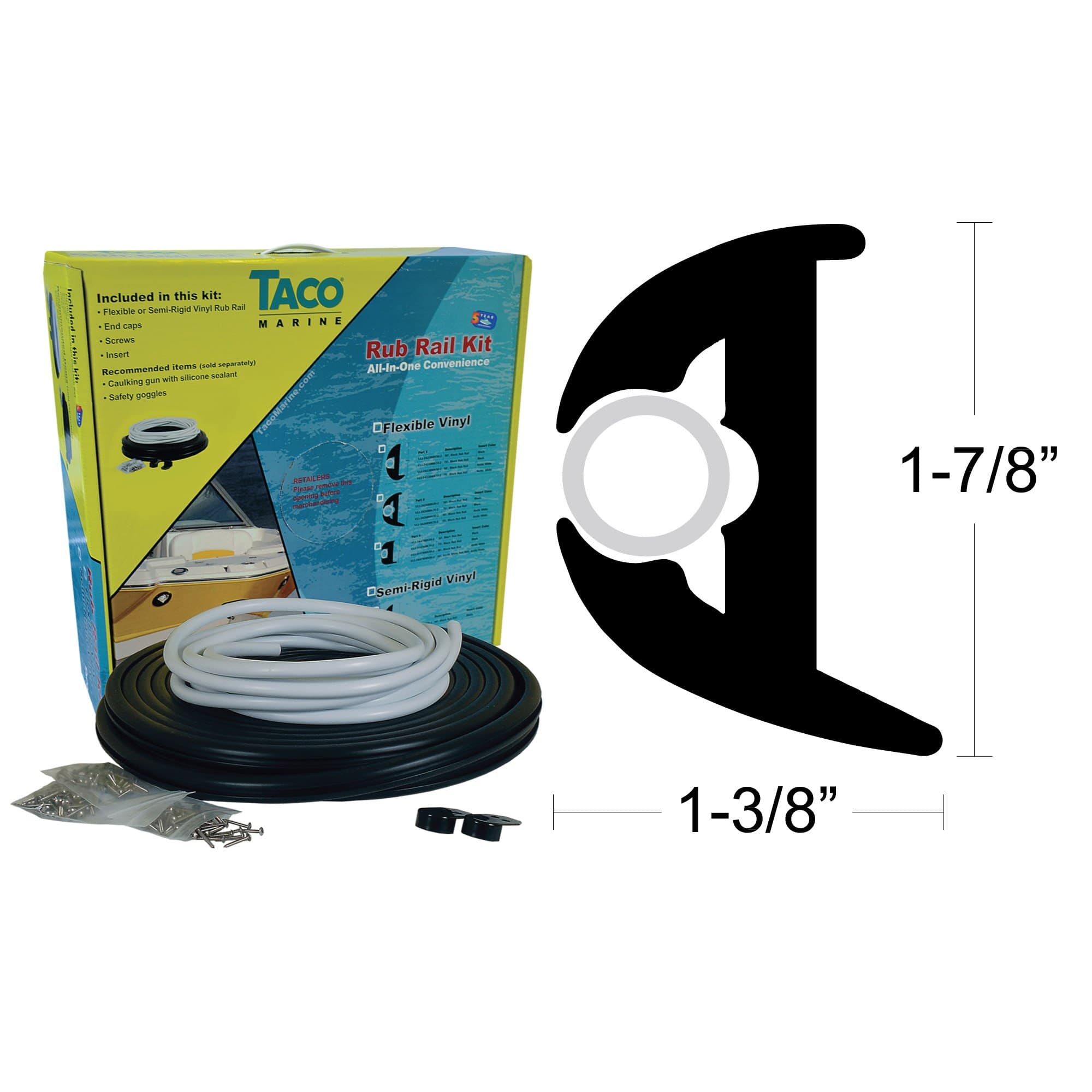 Taco Marine V11-3426BBK50-2 Flexible Rub Rail Kit 1-3/8"W x 1-7/8" x 50'L