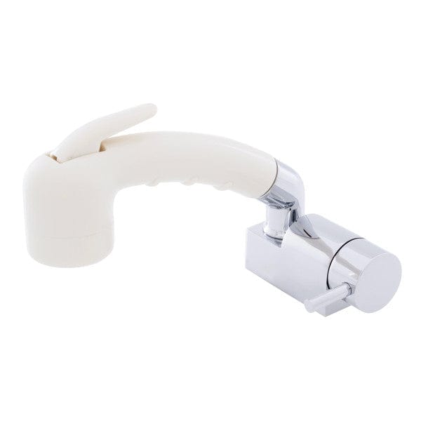 Aidack- Pull-Out Deck Tap (Cold Only) (Small Warm White Sprayer (No Hook), 6' White Rubber Hose) (Chrome/Warm White) Ambassador Marine 134-1720-CW