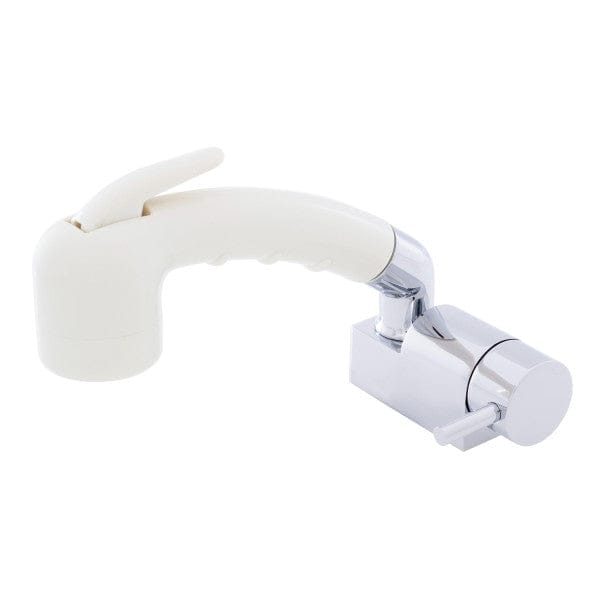 Aidack- Pull-Out Deck Tap (Cold Only) (Small Warm White Sprayer (No Hook), 10' White Rubber Hose) (Chrome/Warm White) Ambassador Marine 134-1748-CW