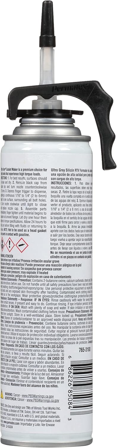 Ultra Grey Rigid High-Torque RTV Silicone Gasket Maker, 9.5 oz. - Permatex 85084