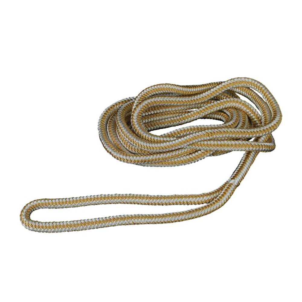 Premium Double Braided Nylon Dock Line, 1/2" x 25' Pre-Spliced End, Gold and White - Attwood 117567-7