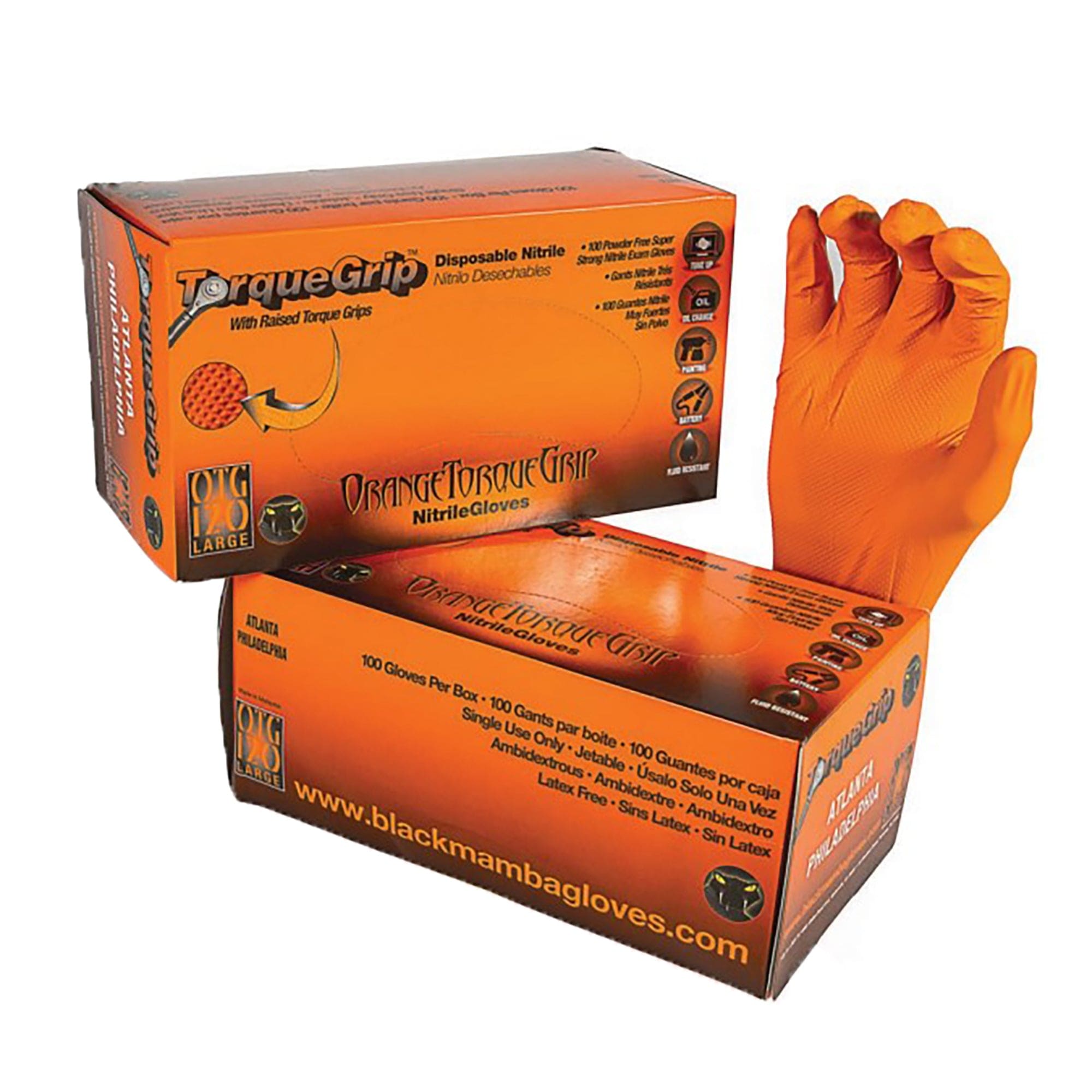 Black Mamba OTG 110 Orange Torque Grip Disposable Nitrile Gloves Size M 100/Box