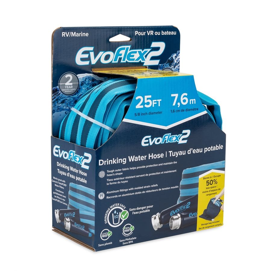 EvoFlex2, 25-Foot Lightweight RV / Marine Drinking Water Hose, 5 / 8-inch ID - Camco 22577