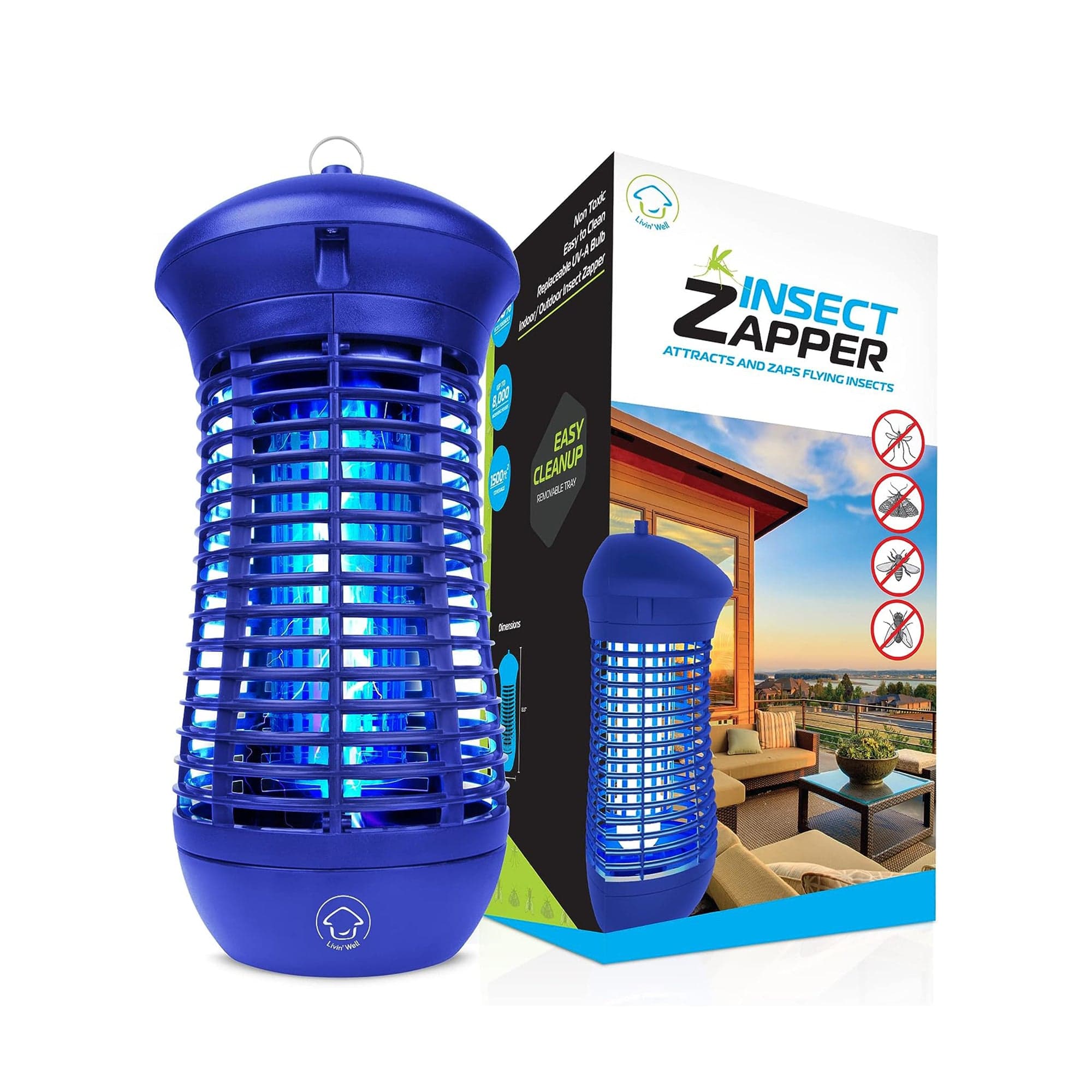 Livin’ Well GH-18A Blue Bug Zapper Indoor Outdoor - 4000V High Powered Electric Mosquito Zapper Home Patio, Blue
