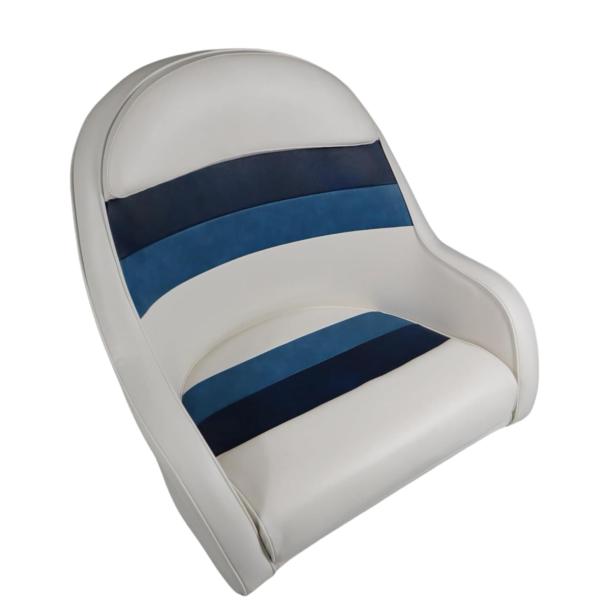 Horizon Mfg. Premium Series Pontoon Bucket Style Captain Chair White/Navy/Blue 3006-AADK