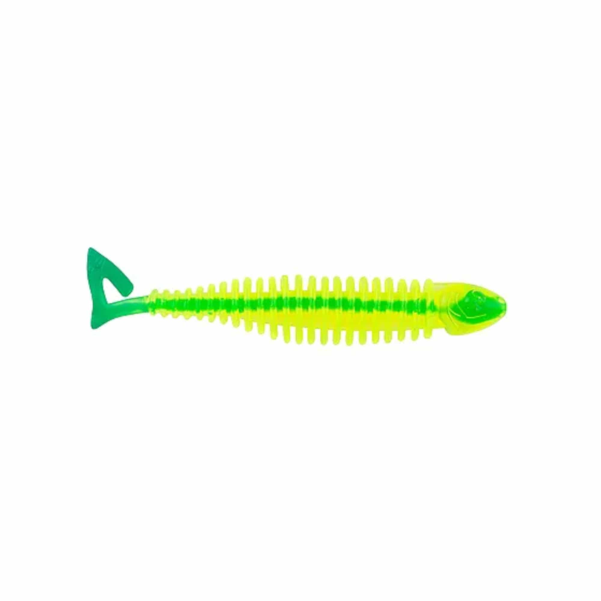 Gaikotsu Ribbed Smelt Curl Tail 4.5" 8pk, Green Machine Matzuo MTZGKCT4.0GRNCHR