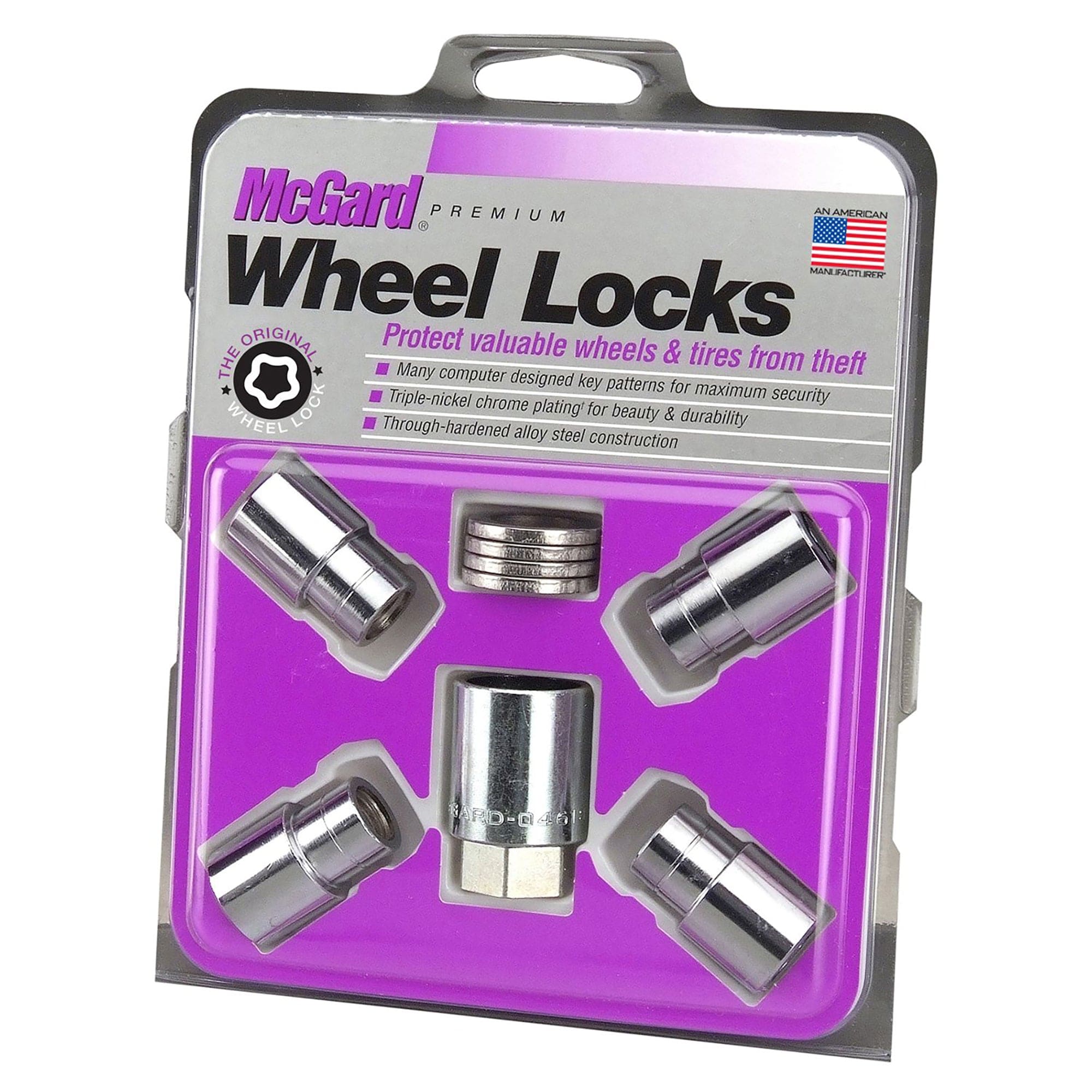 Wheel Lock Set M12x1.25 Nut Reg. .58" Shank, Dual 19mm & 21mm Hex, 1.38"Oal-chrome McGard 21153
