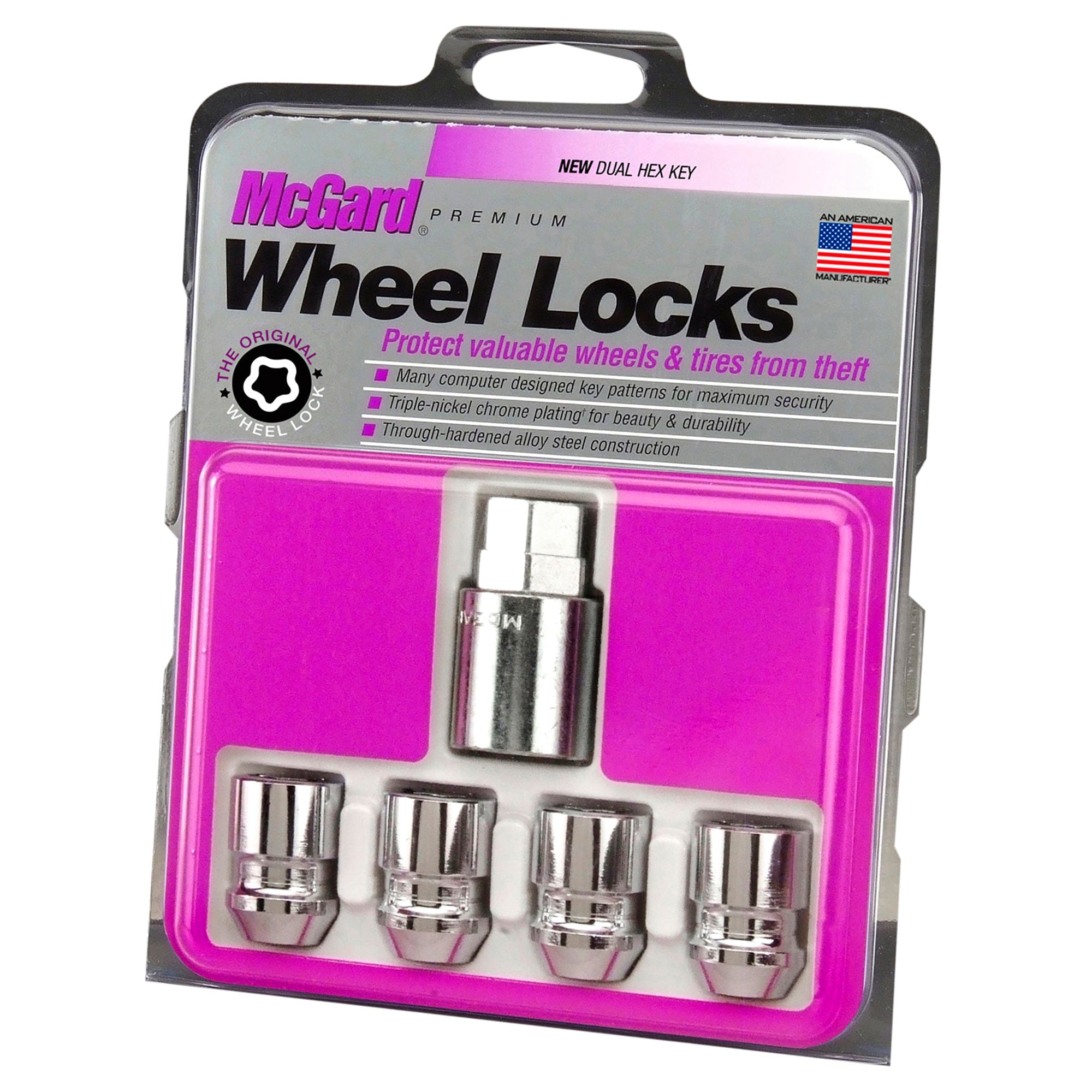 Wheel Lock Set 1/2-20 Nut Cone Seat, Dual 3/4 &13/16 Hex, 1.28"Oal-chrome (Superseded 24194) McGard 24193