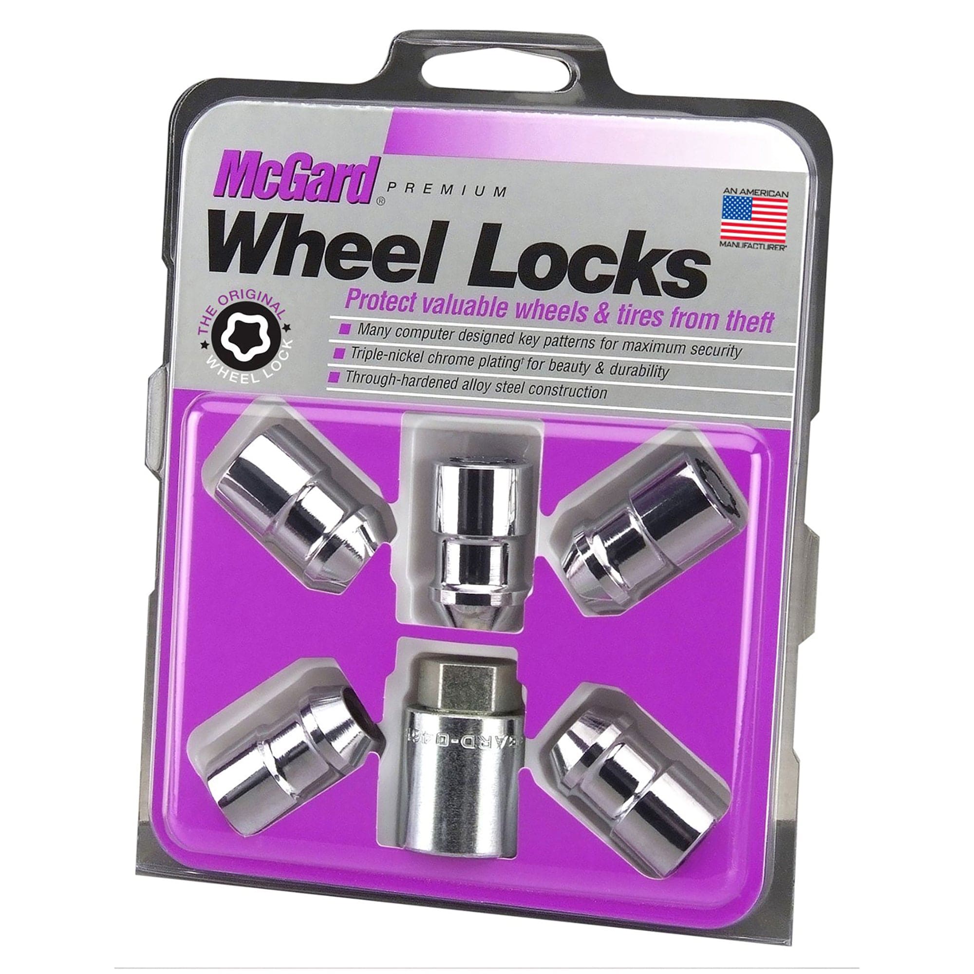 5-lk Wheel Lock Set 7/16-20 Nut Cone Seat, Dual 3/4 & 13/16 Hex, 1.46" Oal-chrome McGard 24532