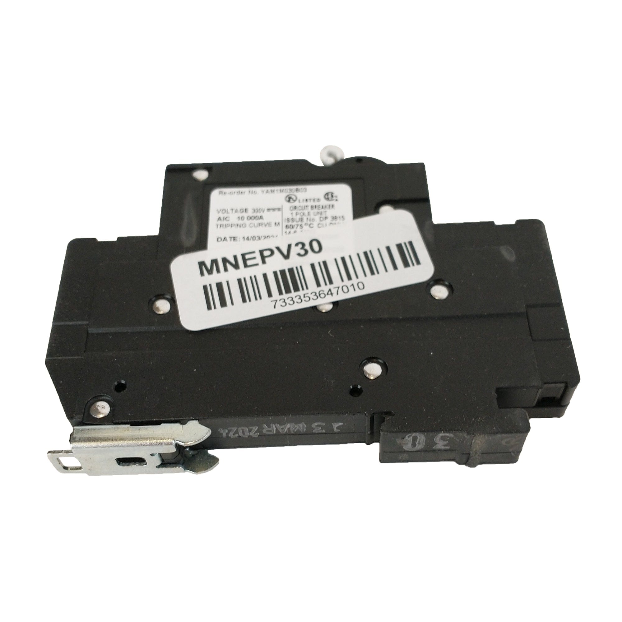 MidNite Solar Din Rail Mount  Breaker 30 Amp 300 Volts 1 Pole Non Polarized - MNEPV30-300-1PP